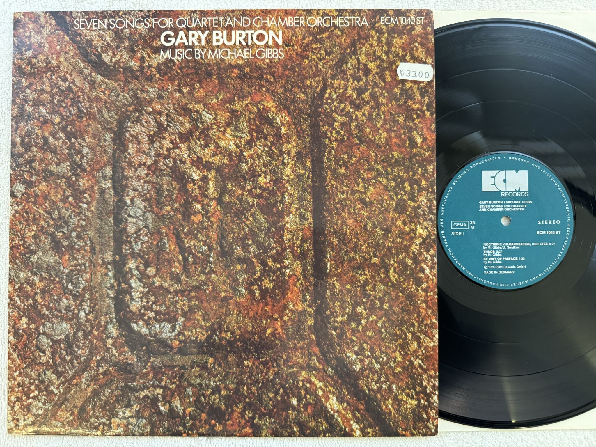 Omslagsbild för skivan GARY BURTON Seven Songs For Quartet And Chamber Orchestra LP -74 Ger ECM 1040 ST