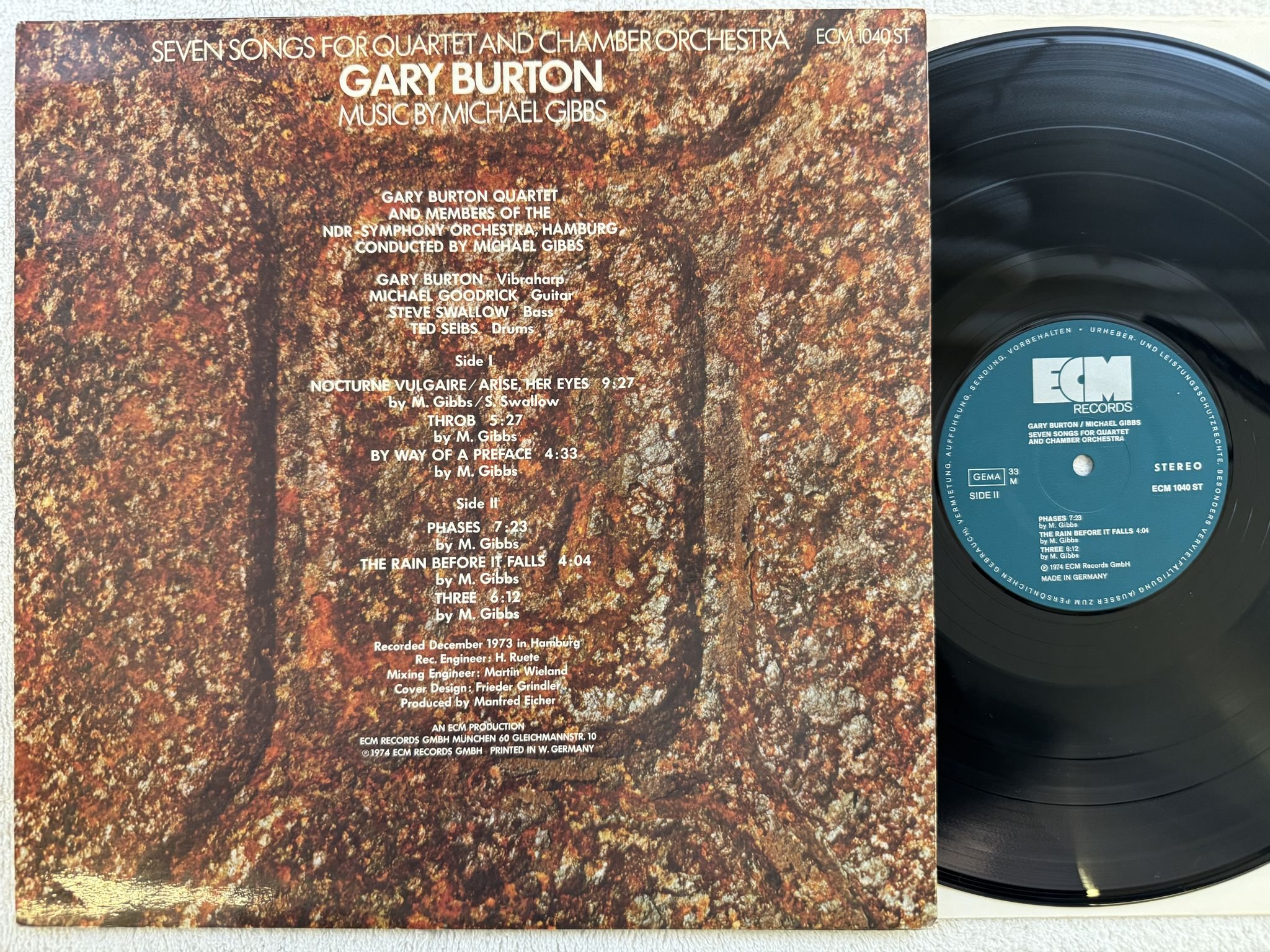 Omslagsbild för skivan GARY BURTON Seven Songs For Quartet And Chamber Orchestra LP -74 Ger ECM 1040 ST