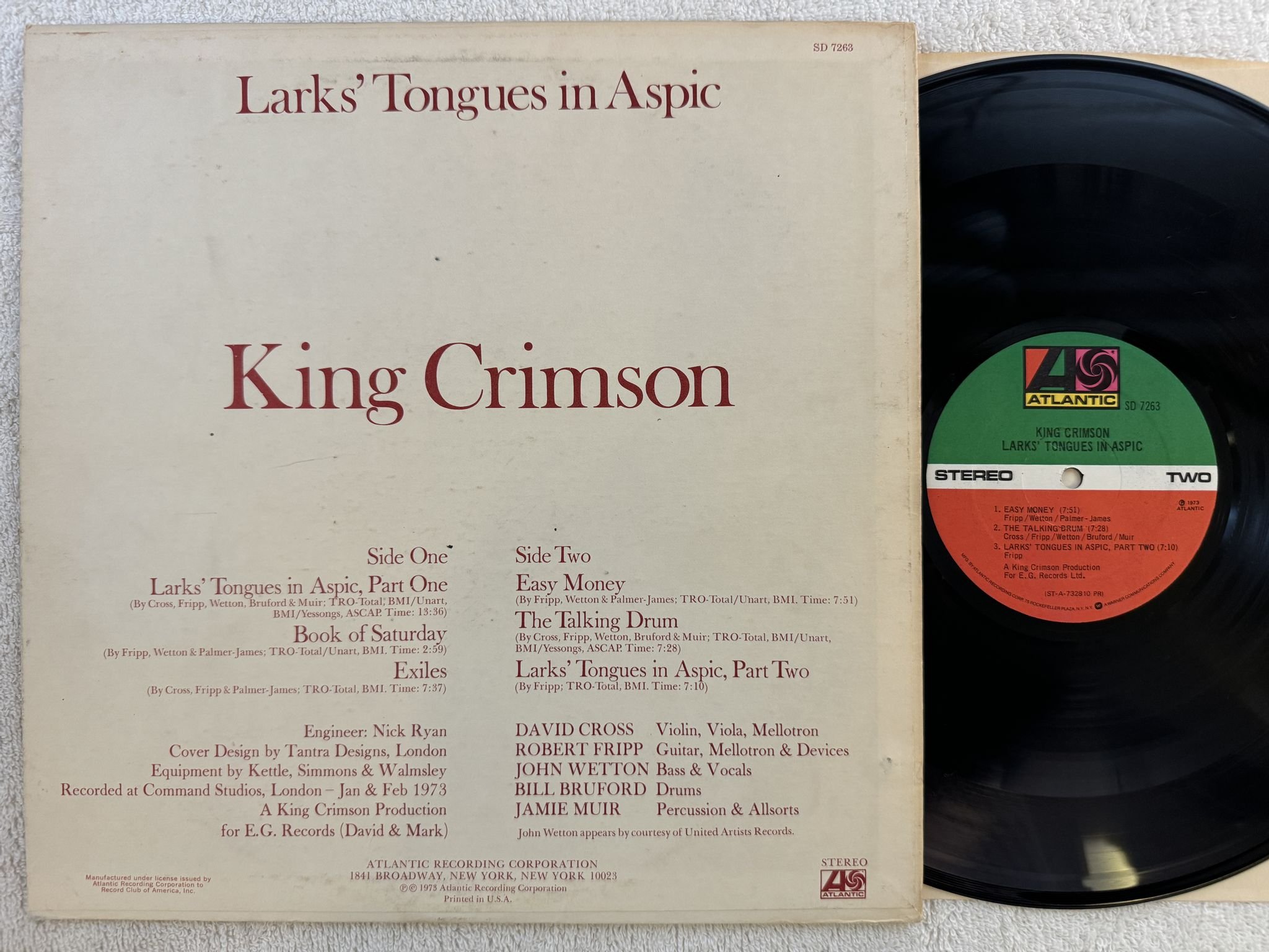 Omslagsbild för skivan KING CRIMSON larks tongues in aspic LP -73 US ATLANTIC SD 7263
