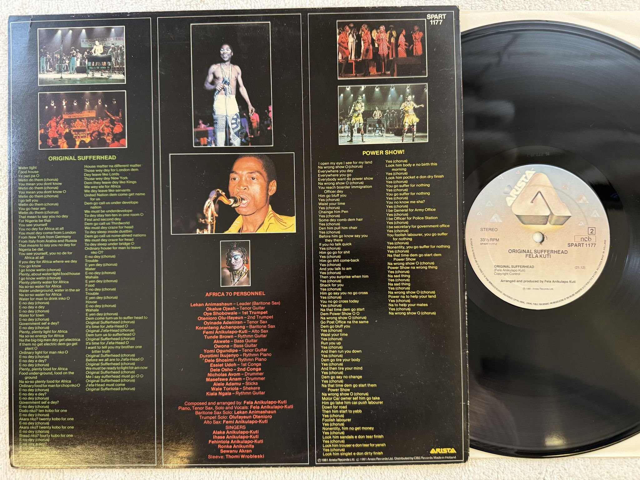 Omslagsbild för skivan FELA KUTI original sufferhead LP -81 ncb ARISTA SPART 1177 *** AFROBEAT ***