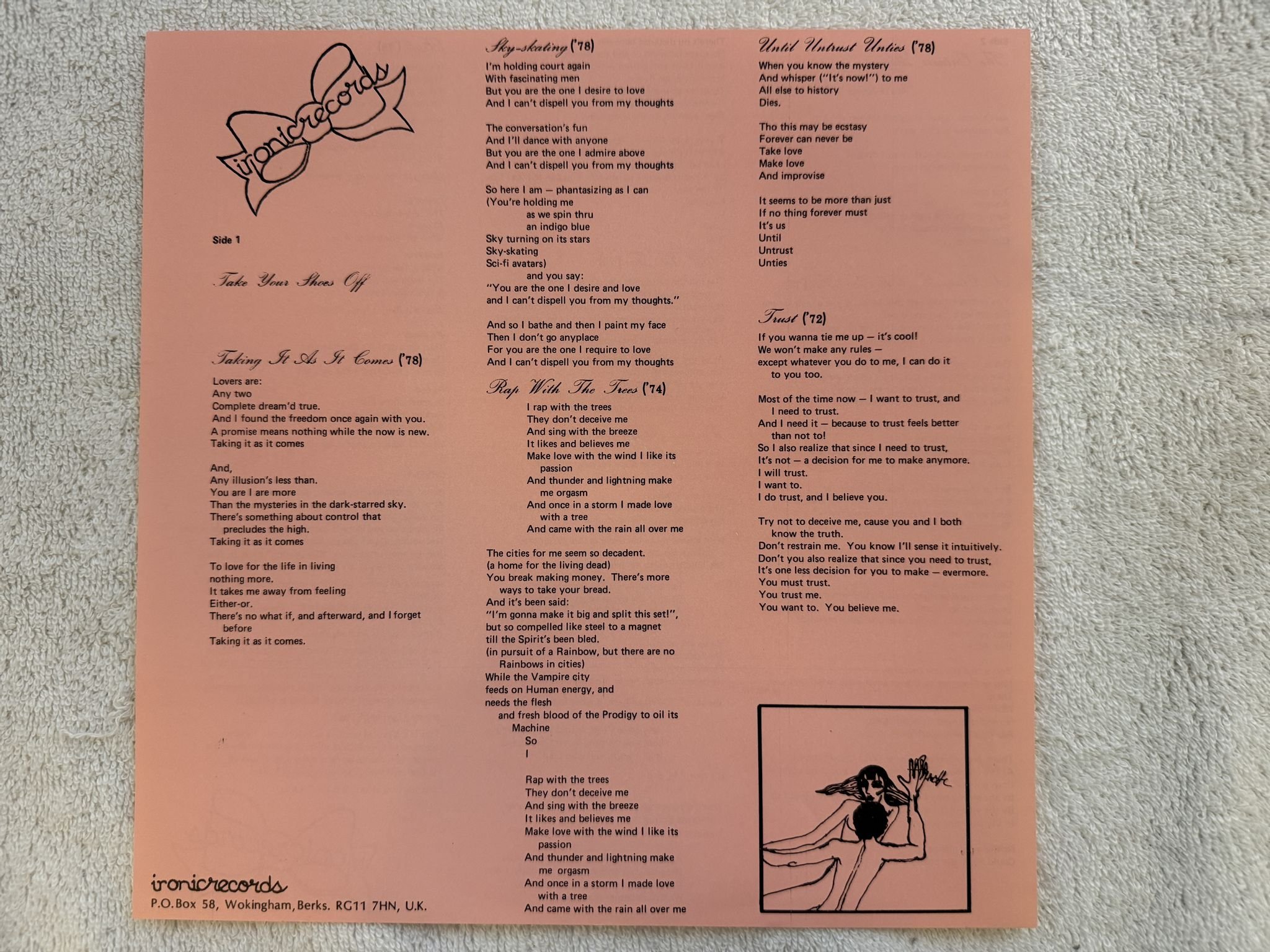 Omslagsbild för skivan ANNETTE PEACOCK sky-skating LP -82 UK ironic No. 2 *** AVANTGARDE JAZZ ***