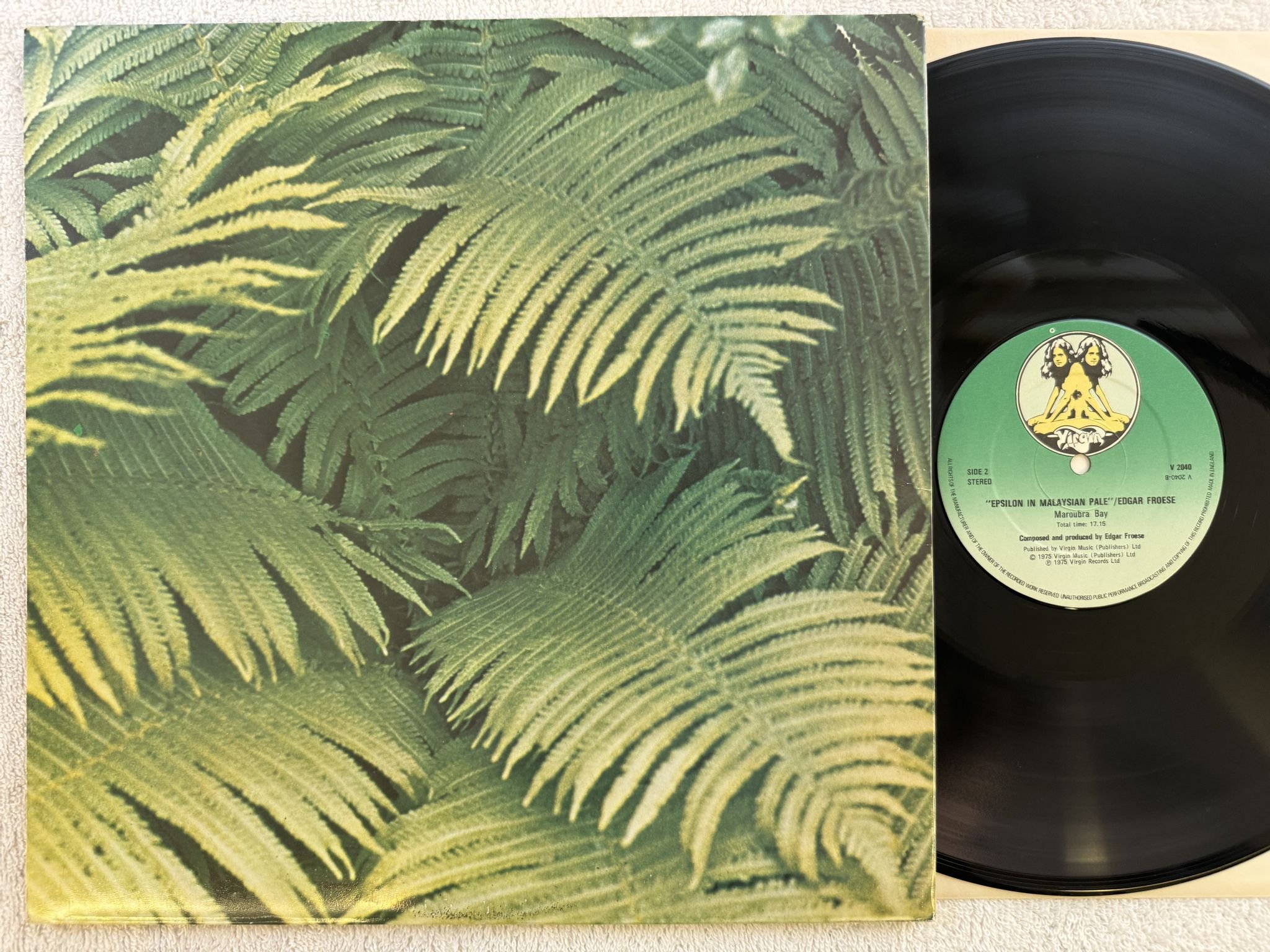 Omslagsbild för skivan EDGAR FROESE epsilon in malaysian pale LP -75/76 UK VIRGIN V2040