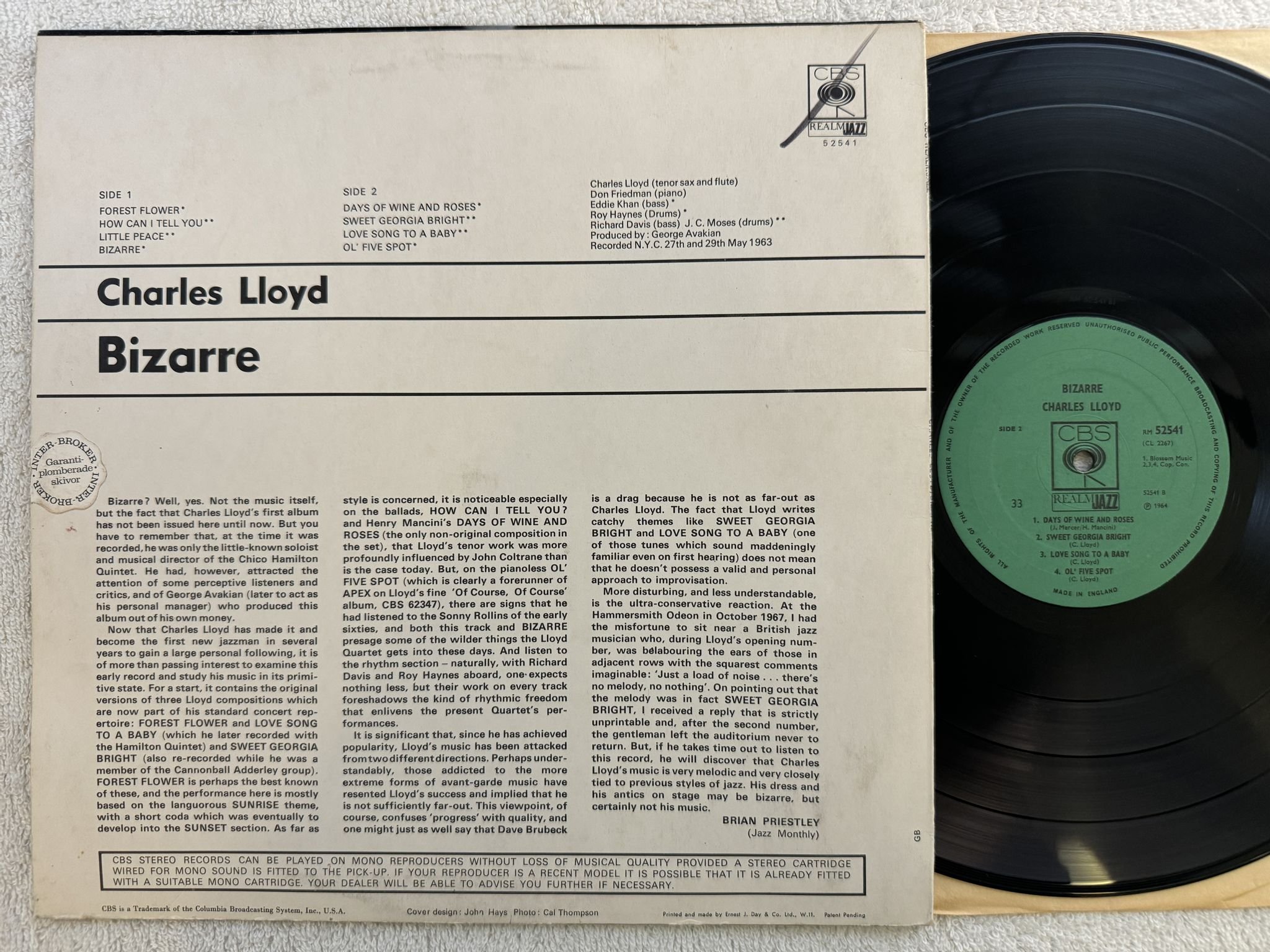 Omslagsbild för skivan CHARLES LLOYD bizarre LP -6? UK CBS RM 52541