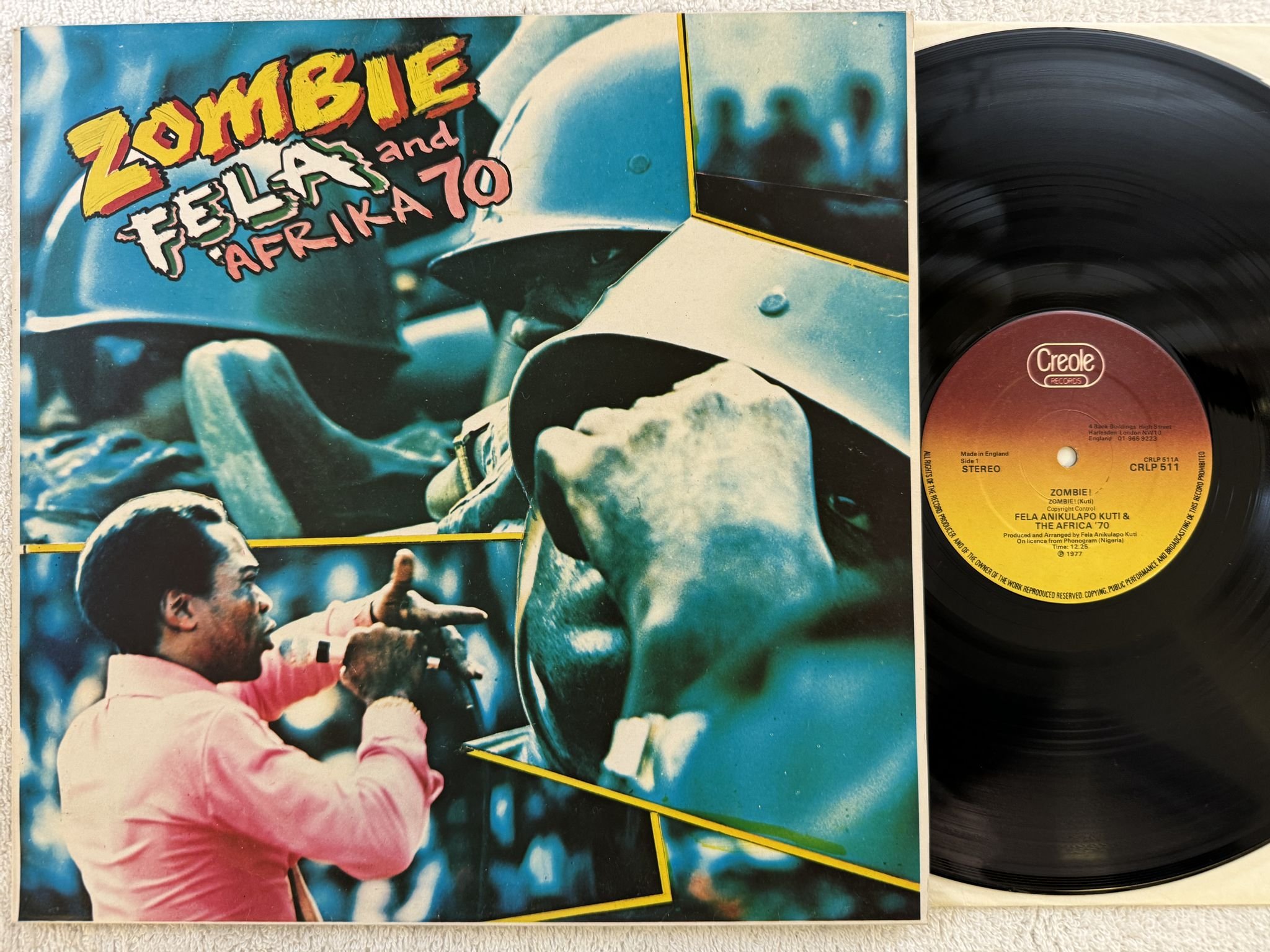 Omslagsbild för skivan FELA KUTI & AFRIKA 70 Zombie LP -77 UK CREOLE CRLP 511 *** AFRO FUNK ***