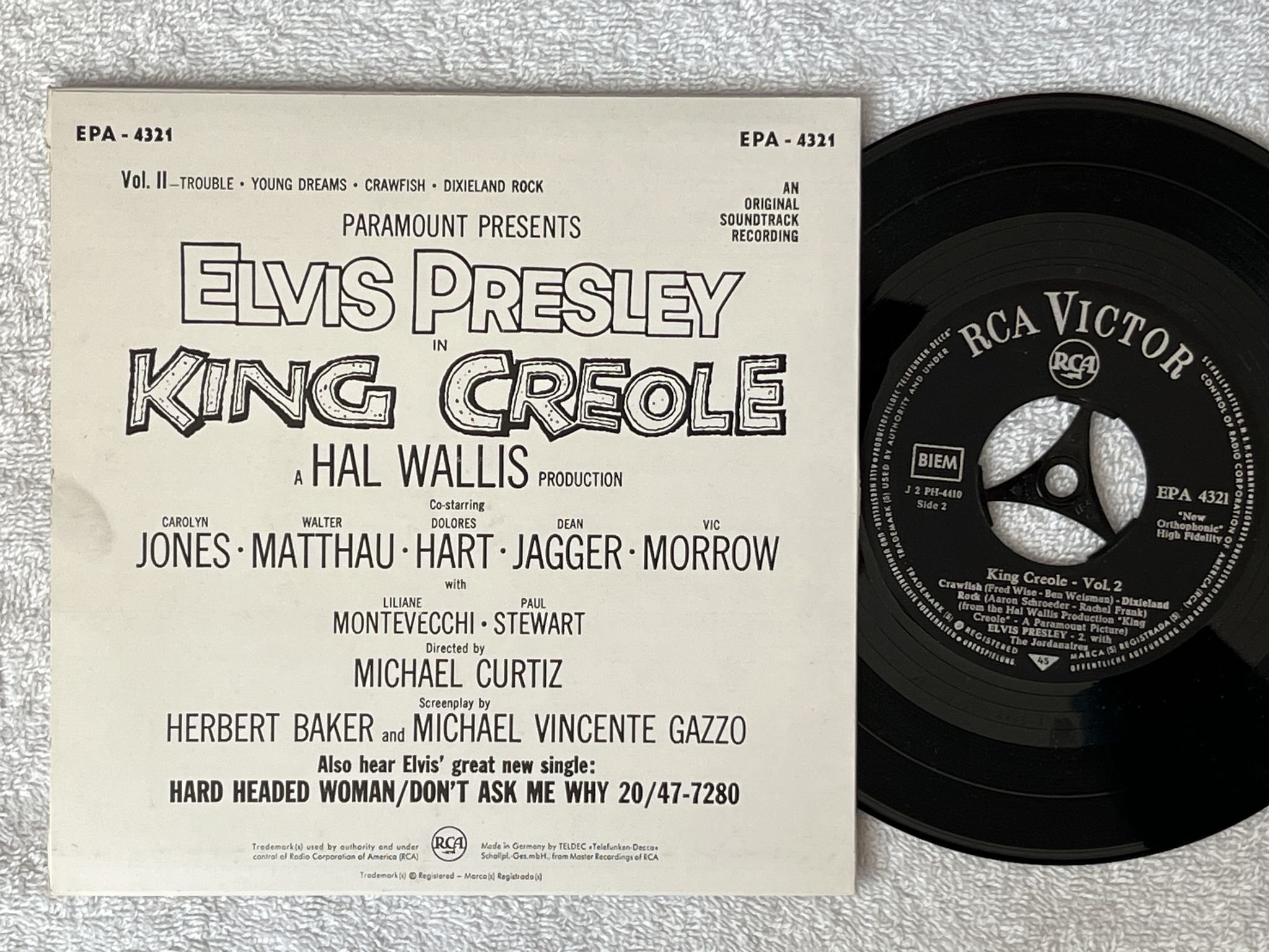 Omslagsbild för skivan ELVIS PRESLEY King Creole Vol. 2 7"ep -63 Ger RCA EPA-4321