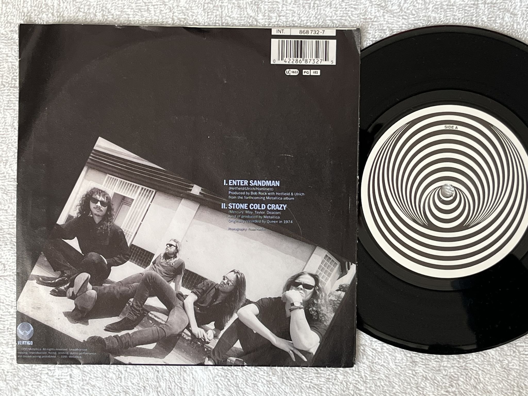 Omslagsbild för skivan METALLICA enter sandman 7" -91 VERTIGO 868 732-7