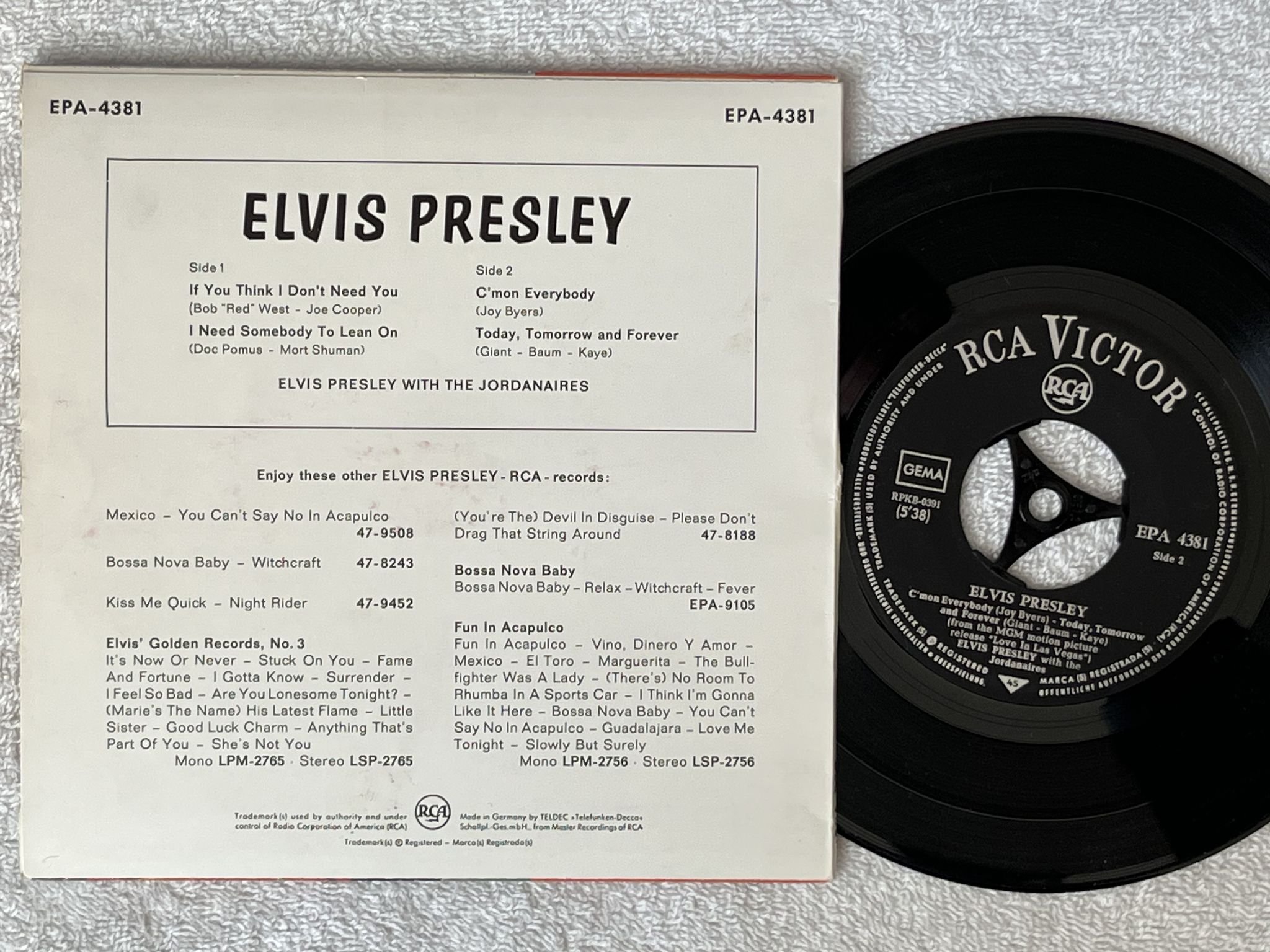 Omslagsbild för skivan ELVIS PRESLEY love in Las Vegas 7"ep -64 Ger RCA EPA-4381