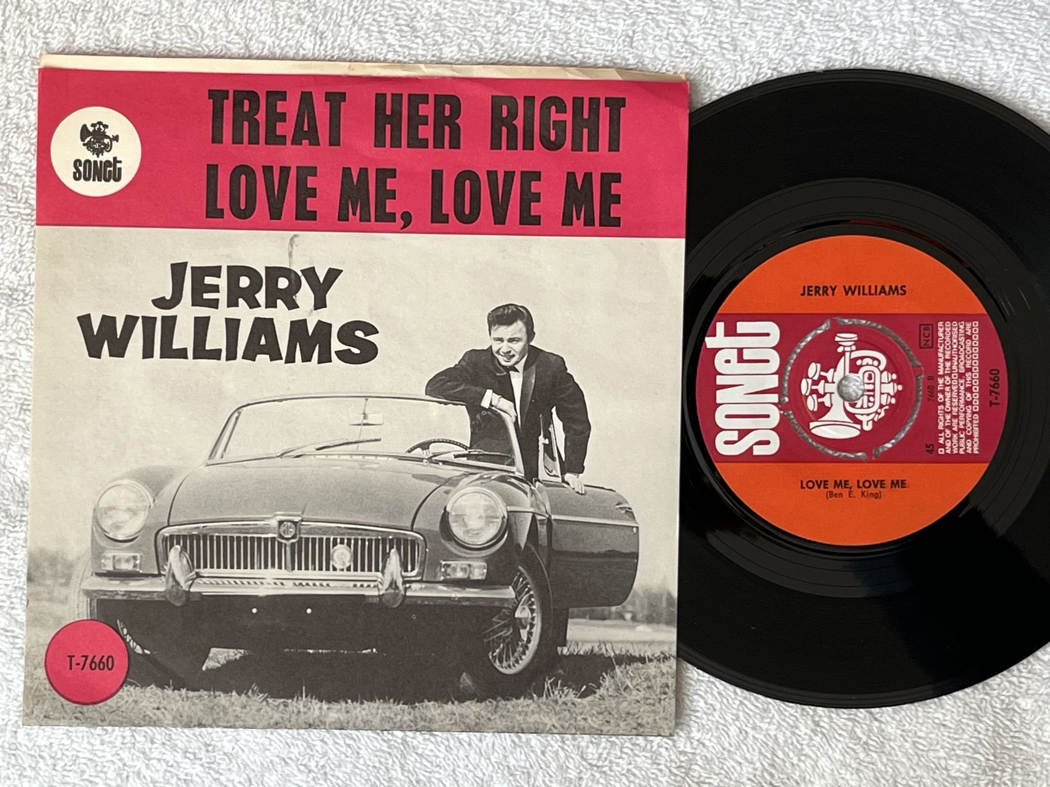 Omslagsbild för skivan JERRY WILLIAMS treat her right 7" -66 Swe SONET T-7660 ** Purple top bar **