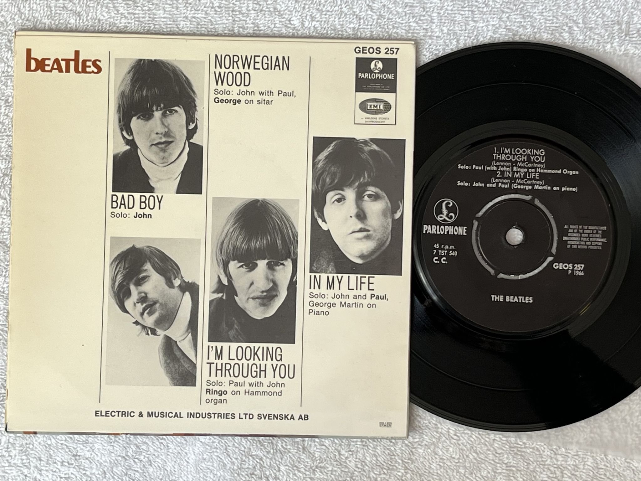 Omslagsbild för skivan THE BEATLES bad boy 7"ep Swe PARLOPHONE GEOS 257