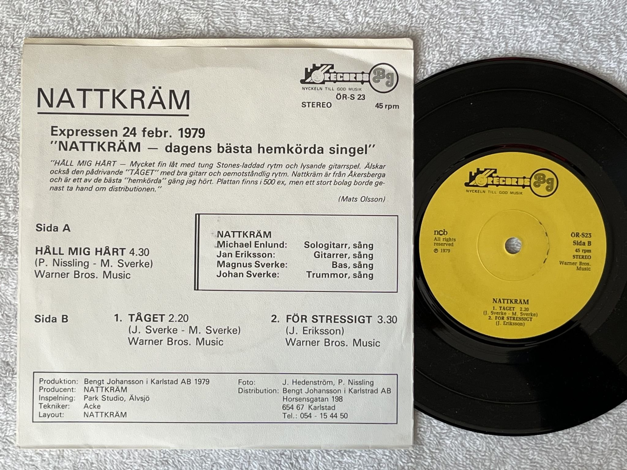 Omslagsbild för skivan NATTKRÄM håll mig hårt 7" -79 Swe Ö-RECORDS ÖR-S 23