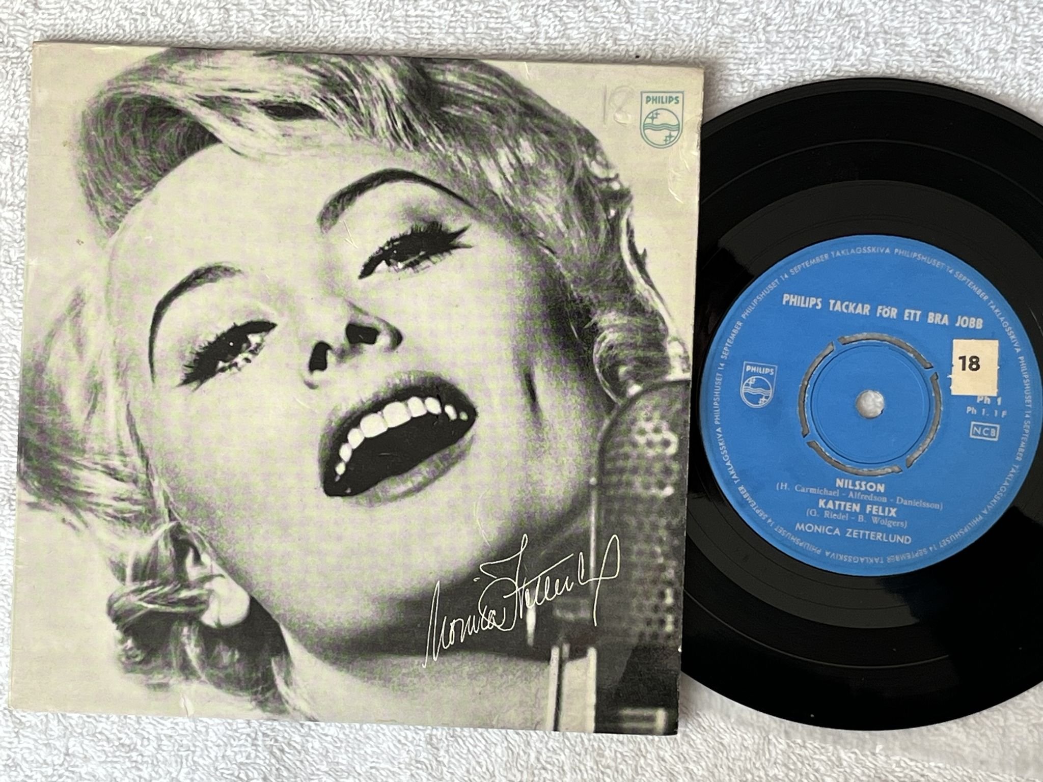 Omslagsbild för skivan MONICA ZETTERLUND taklagsskiva 7" -62 PHILIPS PH1 *** RARE 45 ***