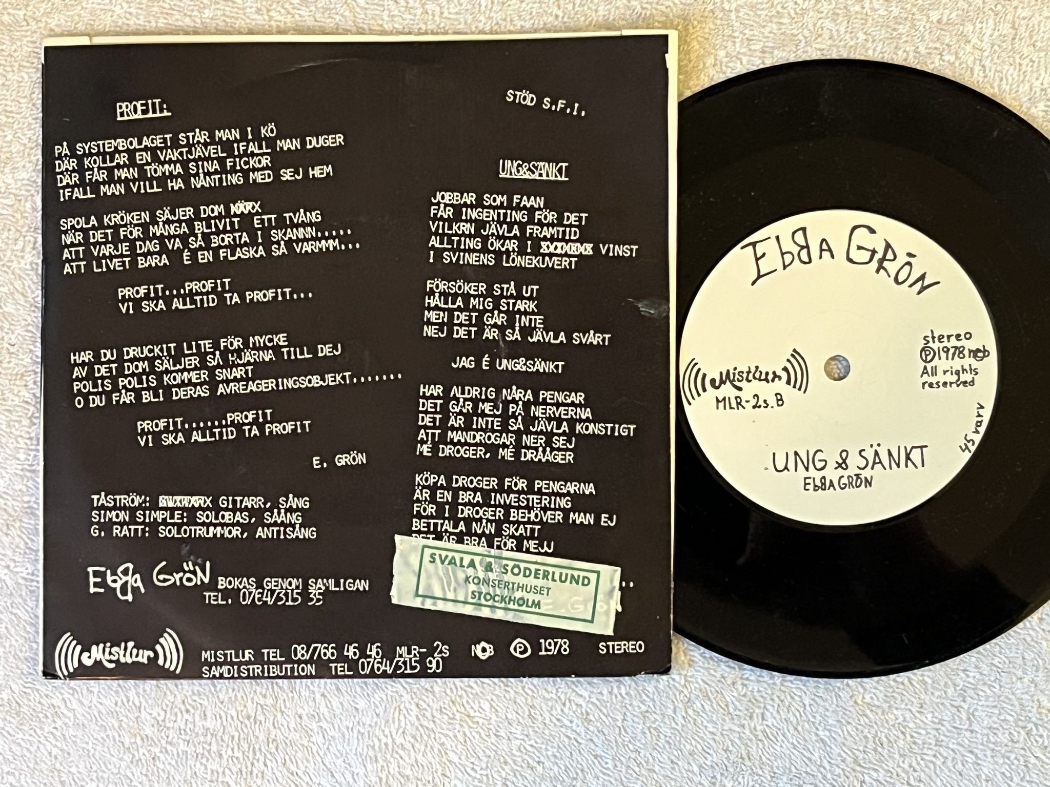 Omslagsbild för skivan EBBA GRÖN profit 7" Swe MISTLUR MLR 2s