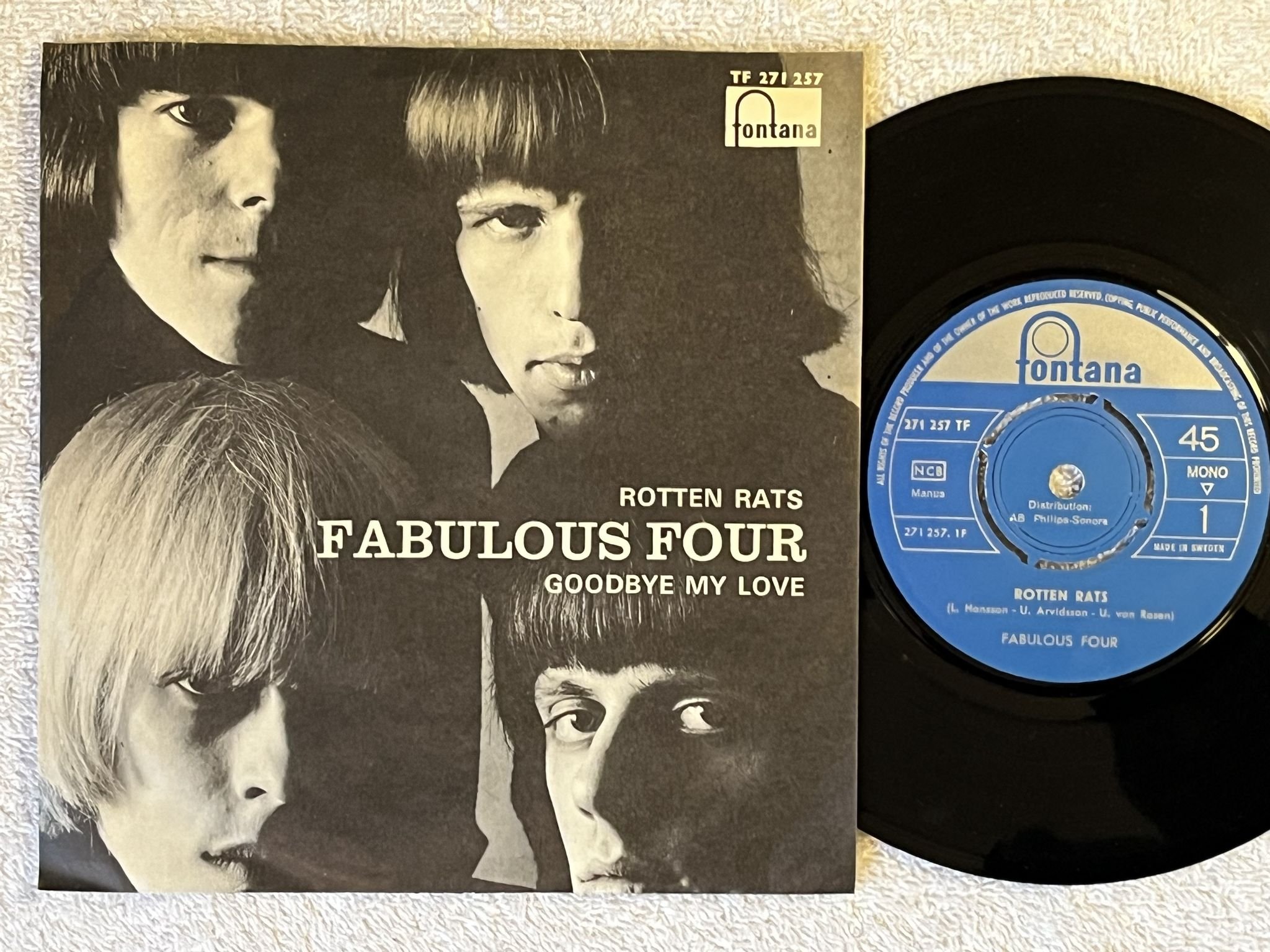 Omslagsbild för skivan FABULOUS FOUR rotten rats 7" -66 Swe FONTANA 271 257 TF *** rare garage 45 ***