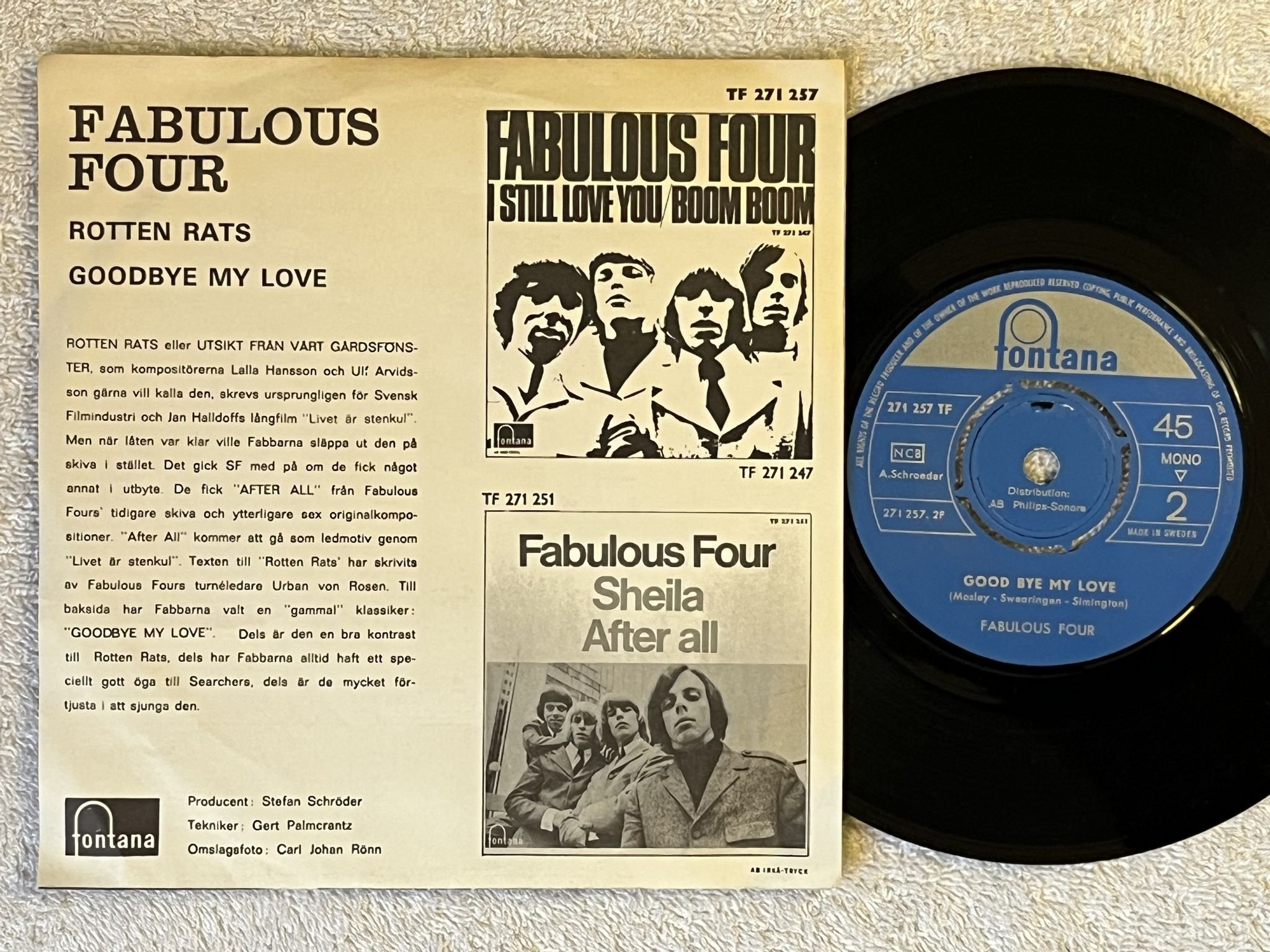 Omslagsbild för skivan FABULOUS FOUR rotten rats 7" -66 Swe FONTANA 271 257 TF *** rare garage 45 ***