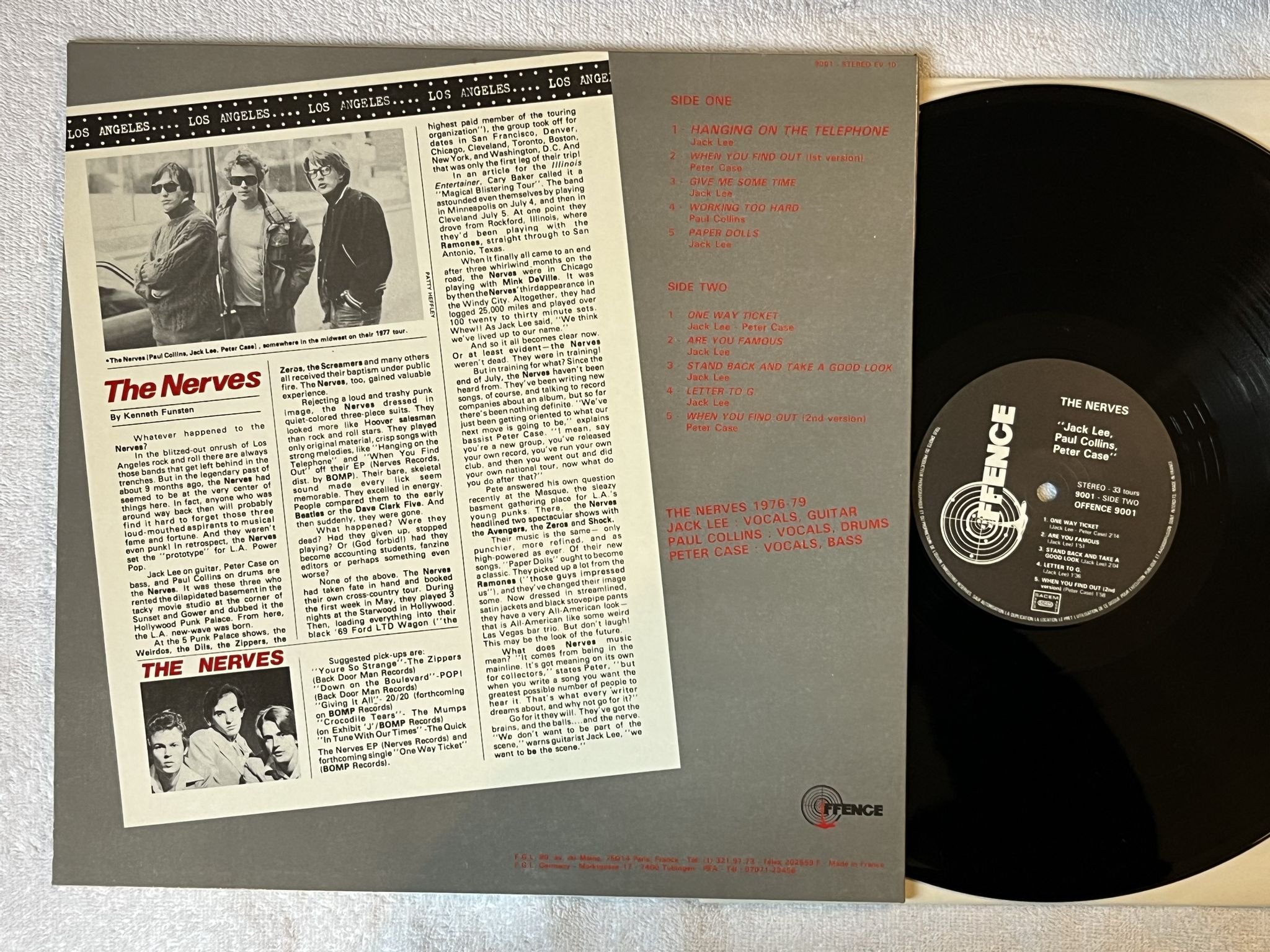 Omslagsbild för skivan THE NERVES Jack Lee, Paul Collins, Peter Case LP -86 Fra OFFENCE RECORDS 9001