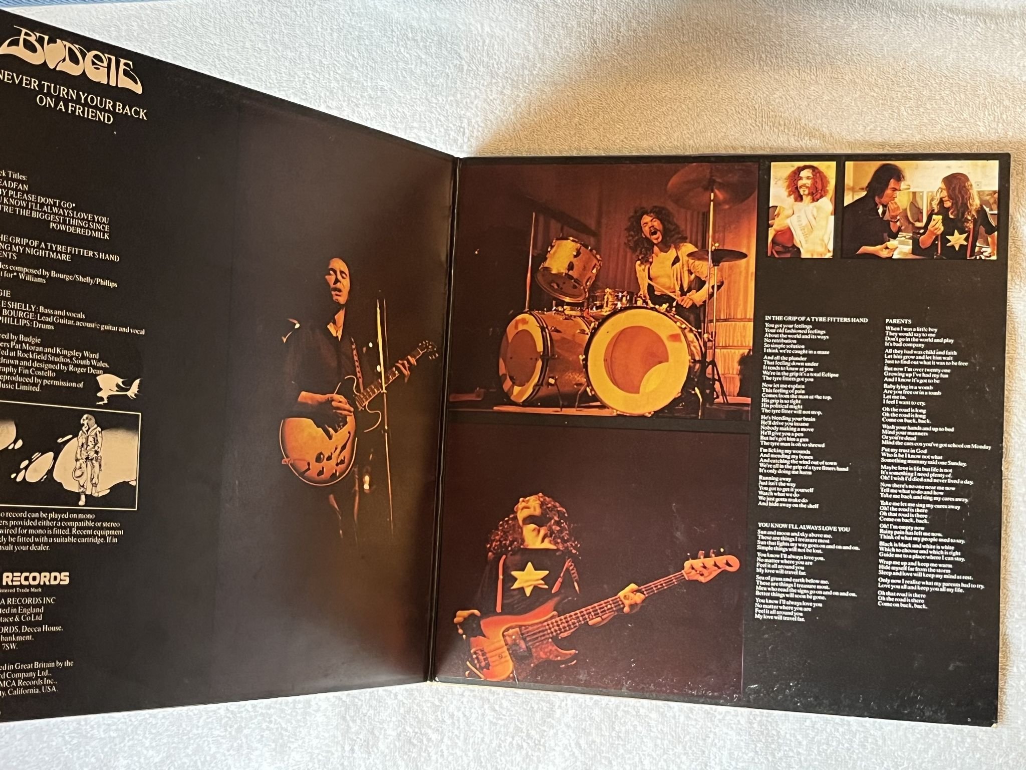 Omslagsbild för skivan BUDGIE Never Turn Your Back On A Friend LP -73 UK MCA MDKS 8010