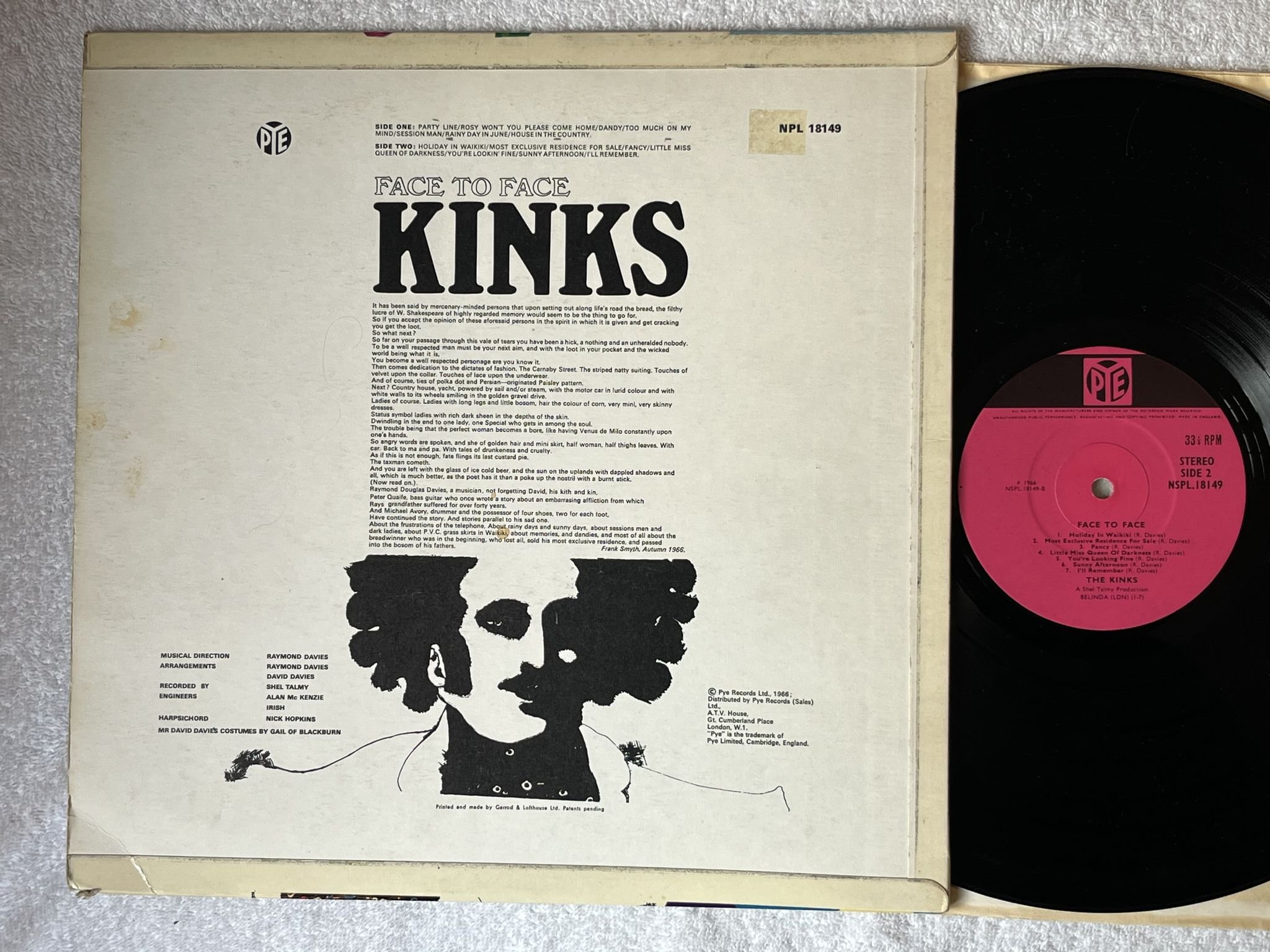 Omslagsbild för skivan THE KINKS face to face LP -66 UK PYE NSLP 18149
