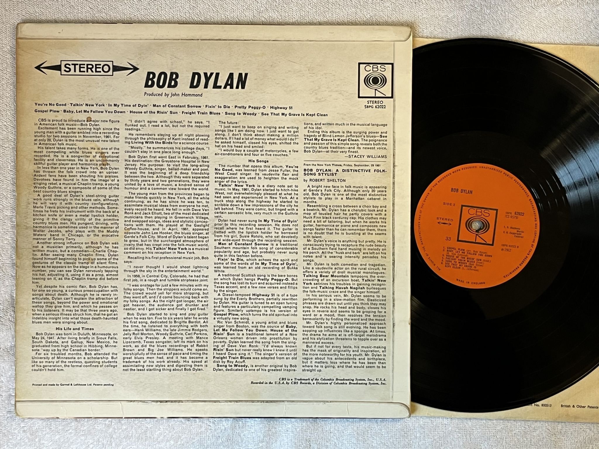 Omslagsbild för skivan BOB DYLAN s/t LP -64 UK stereo CBS SBPG 62022 *** only 33 on labels ***