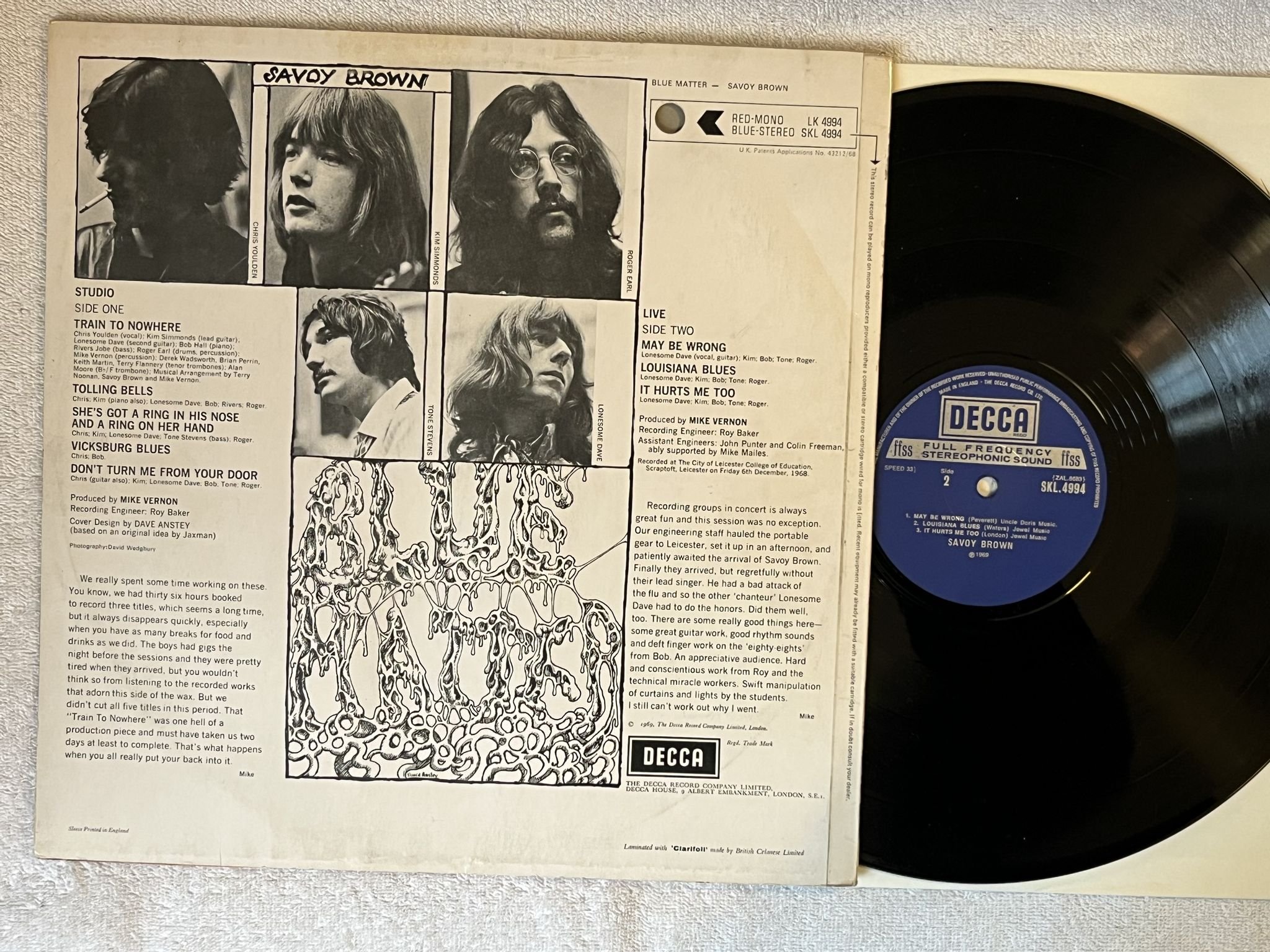 Omslagsbild för skivan SAVOY BROWN blue matter LP re UK DECCA SKL 4994