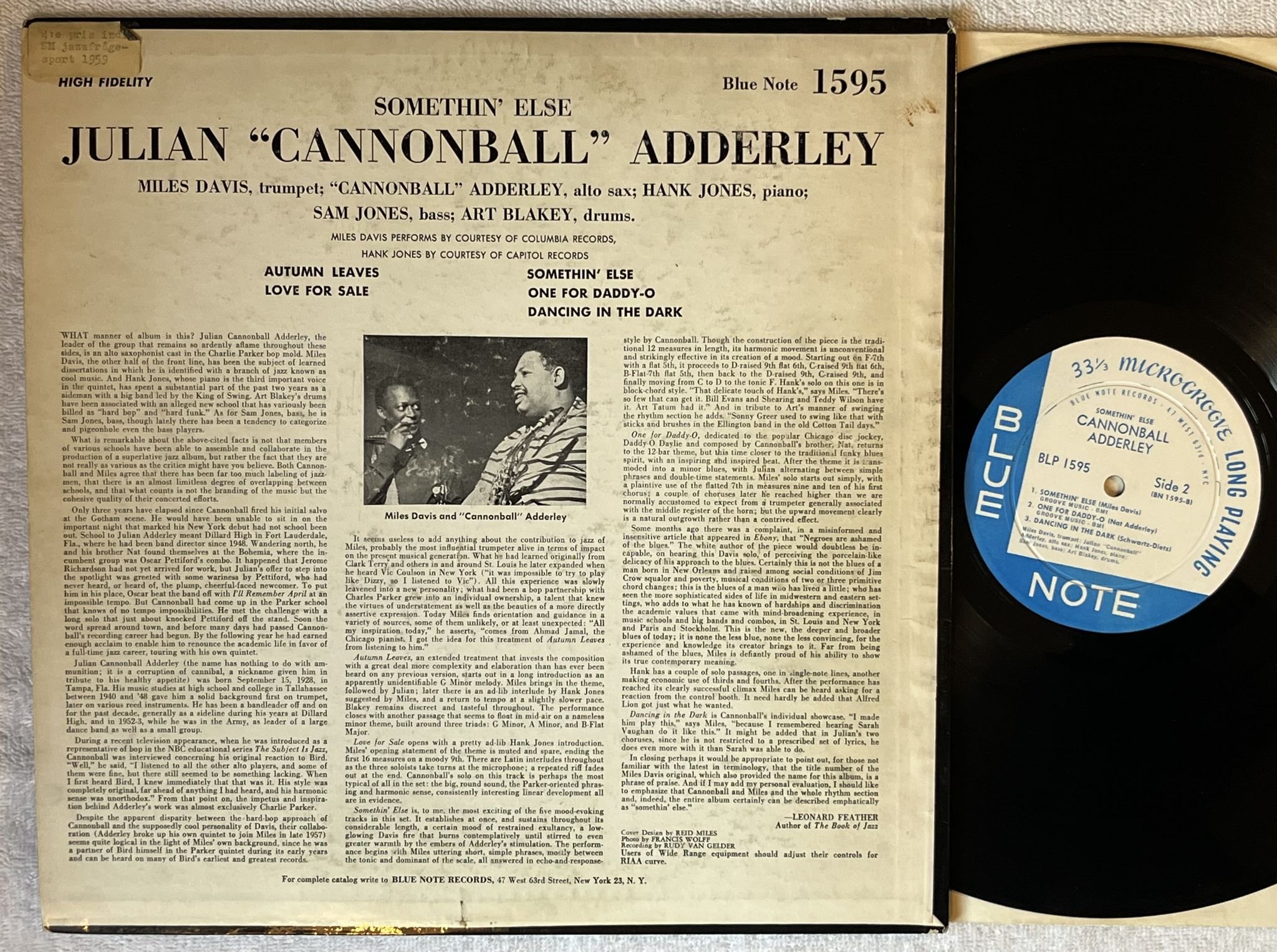 Omslagsbild för skivan CANNONBALL ADDERLEY somethin' else LP -58 US 1st OG BLUE NOTE BLP 1595