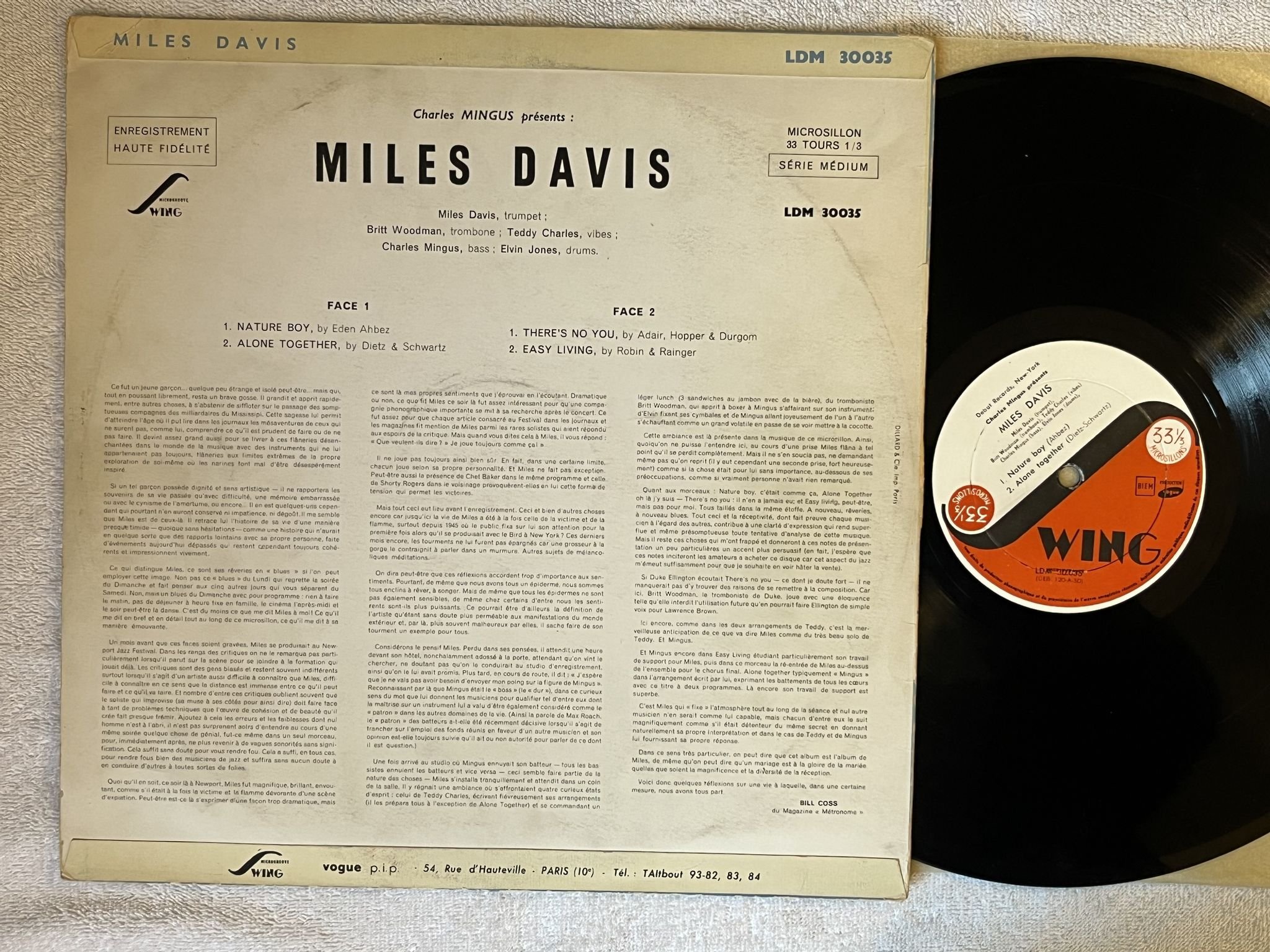 Omslagsbild för skivan MILES DAVIS Charles Mingus Presents LP -57 Fra SWING LDM 30035 *** RARE ***