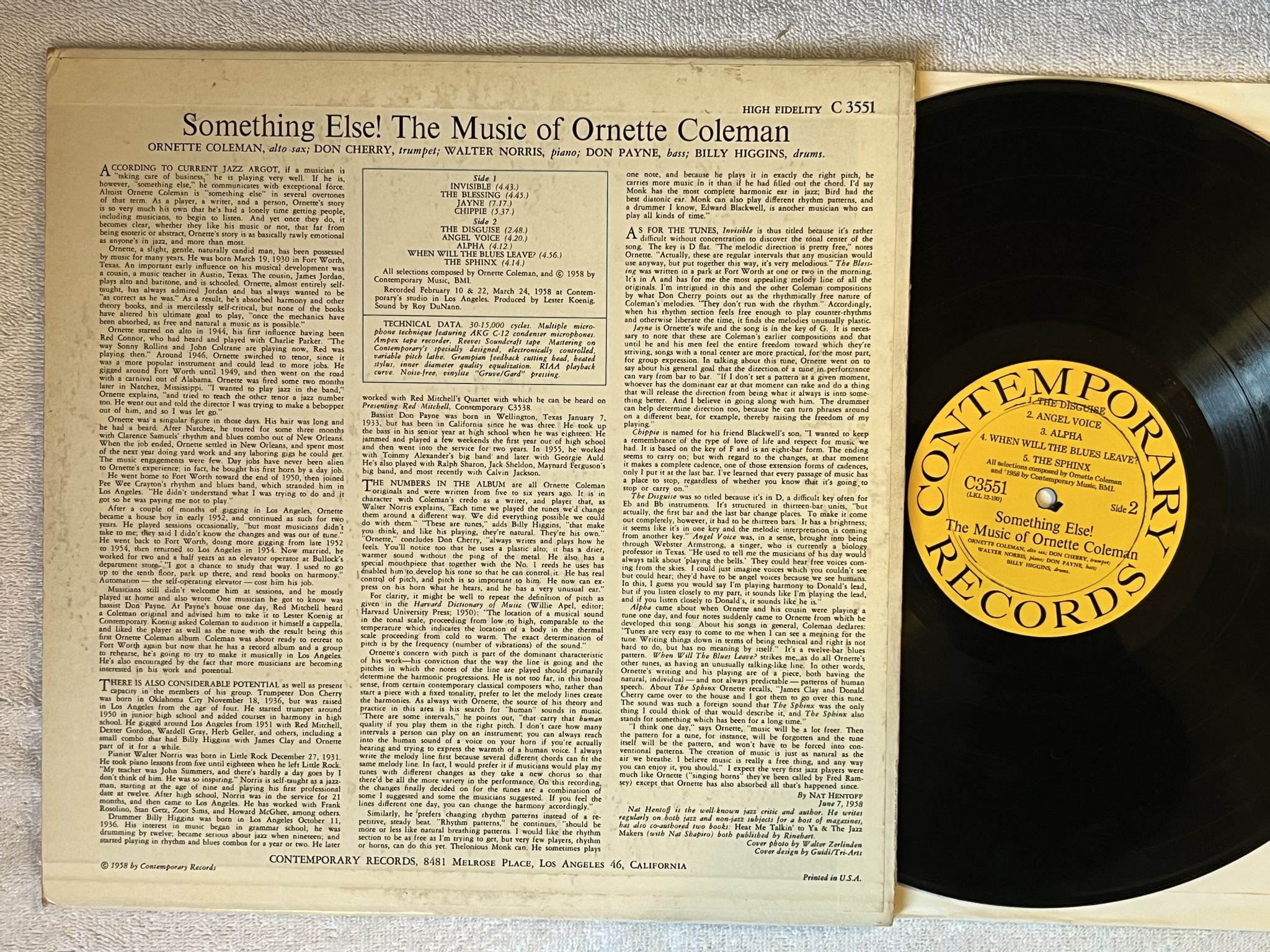 Omslagsbild för skivan ORNETTE COLEMAN Something Else!!!! LP -58 US contemporary C 3551