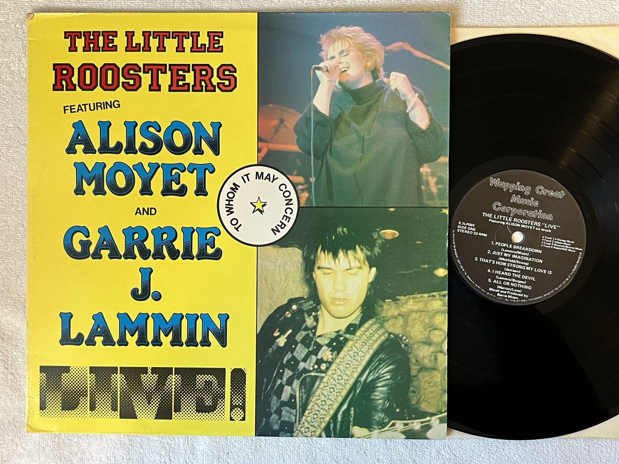 Omslagsbild för skivan THE LITTLE ROOSTER live! LP -83 UK WAPPING GREAT MUSIC E.1LP001