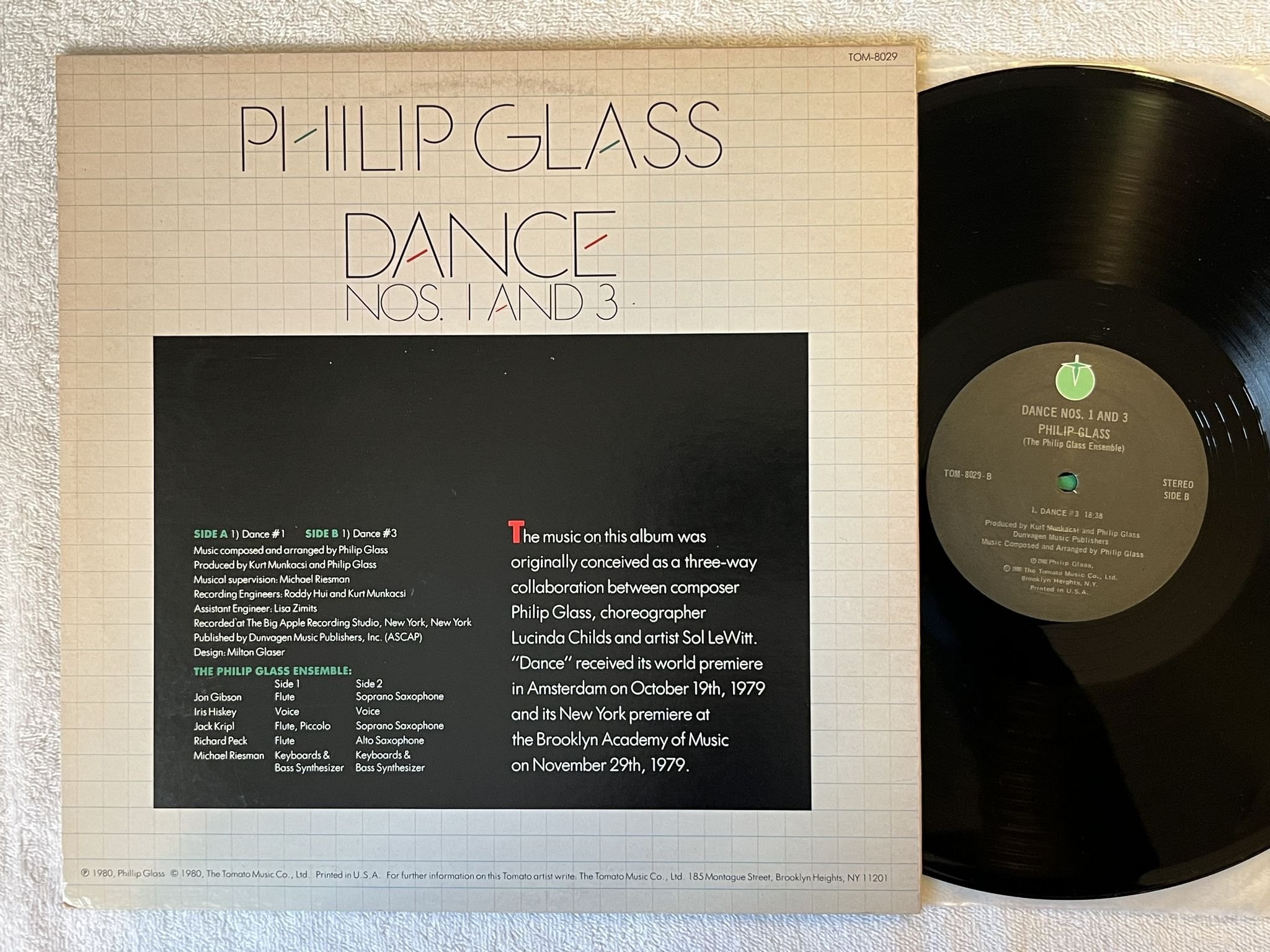 Omslagsbild för skivan PHILIP GLASS Dance Nos. 1 And 3 LP -80 US TOMATO TOM-8029