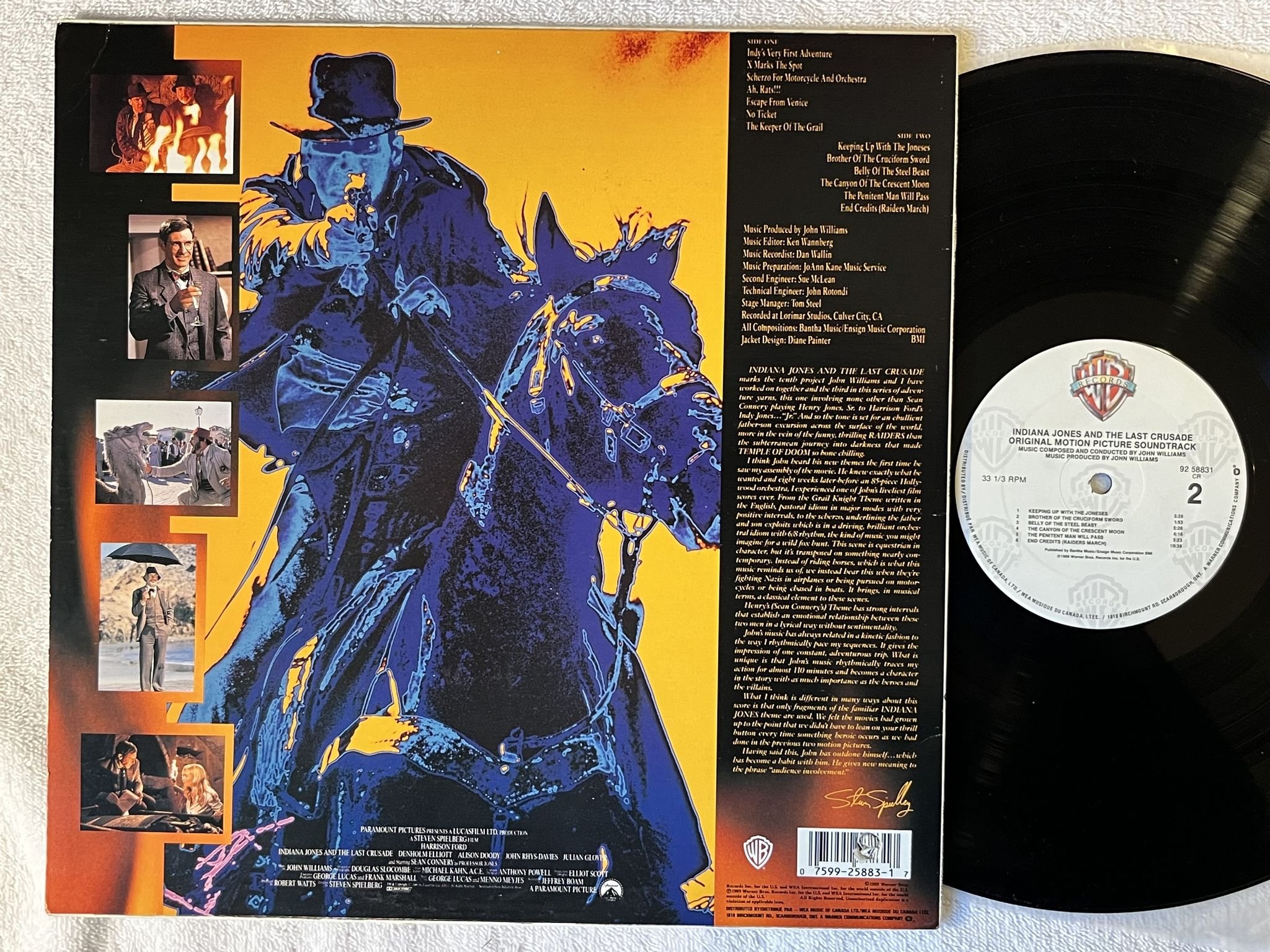 Omslagsbild för skivan JOHN WILLIAMS Indiana Jones & the last crusade LP -89 Can WARNER 92 58831