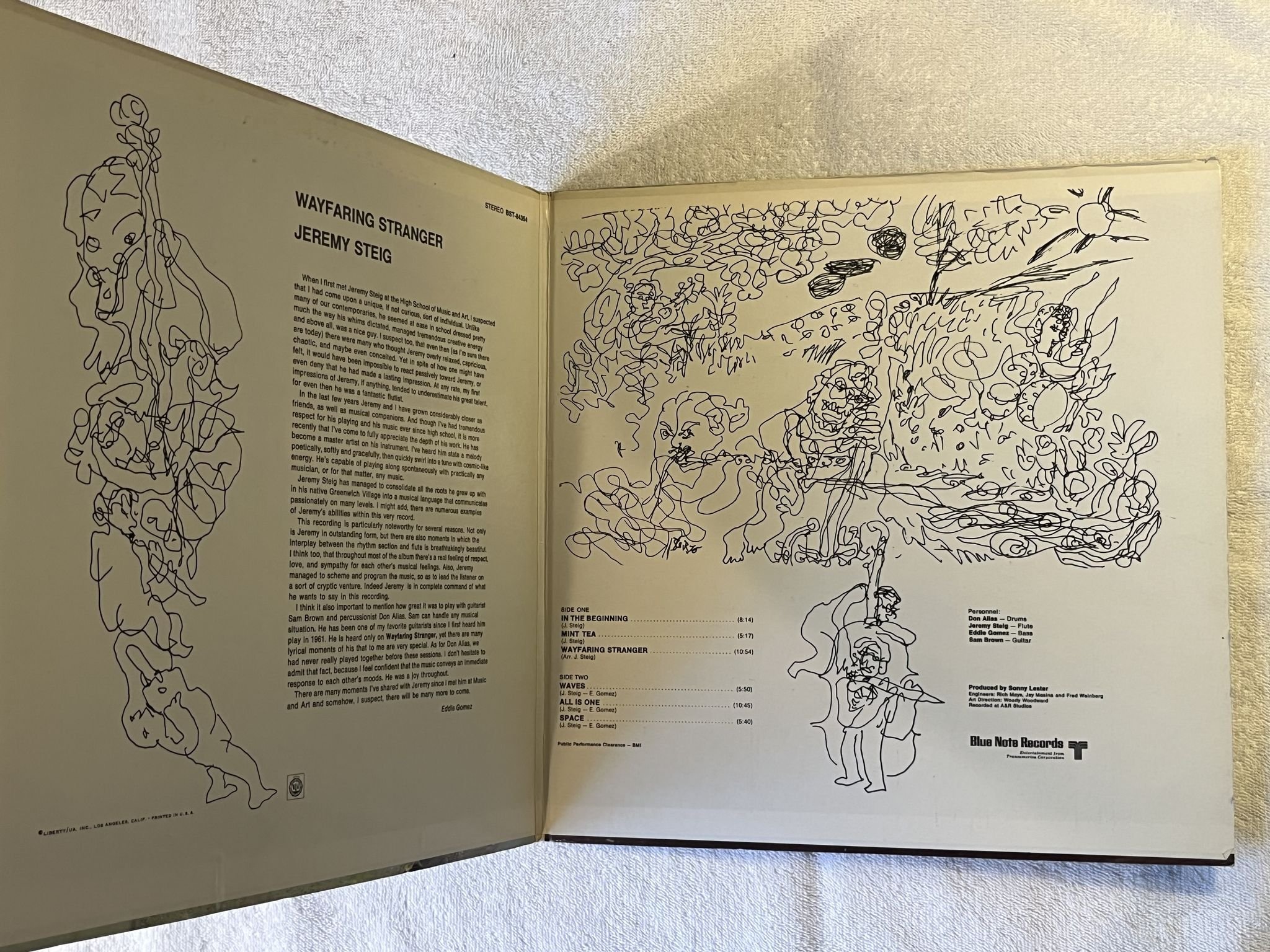 Omslagsbild för skivan JEREMY STEIG wayfaring stranger LP -71 US BLUE NOTE BST 84354