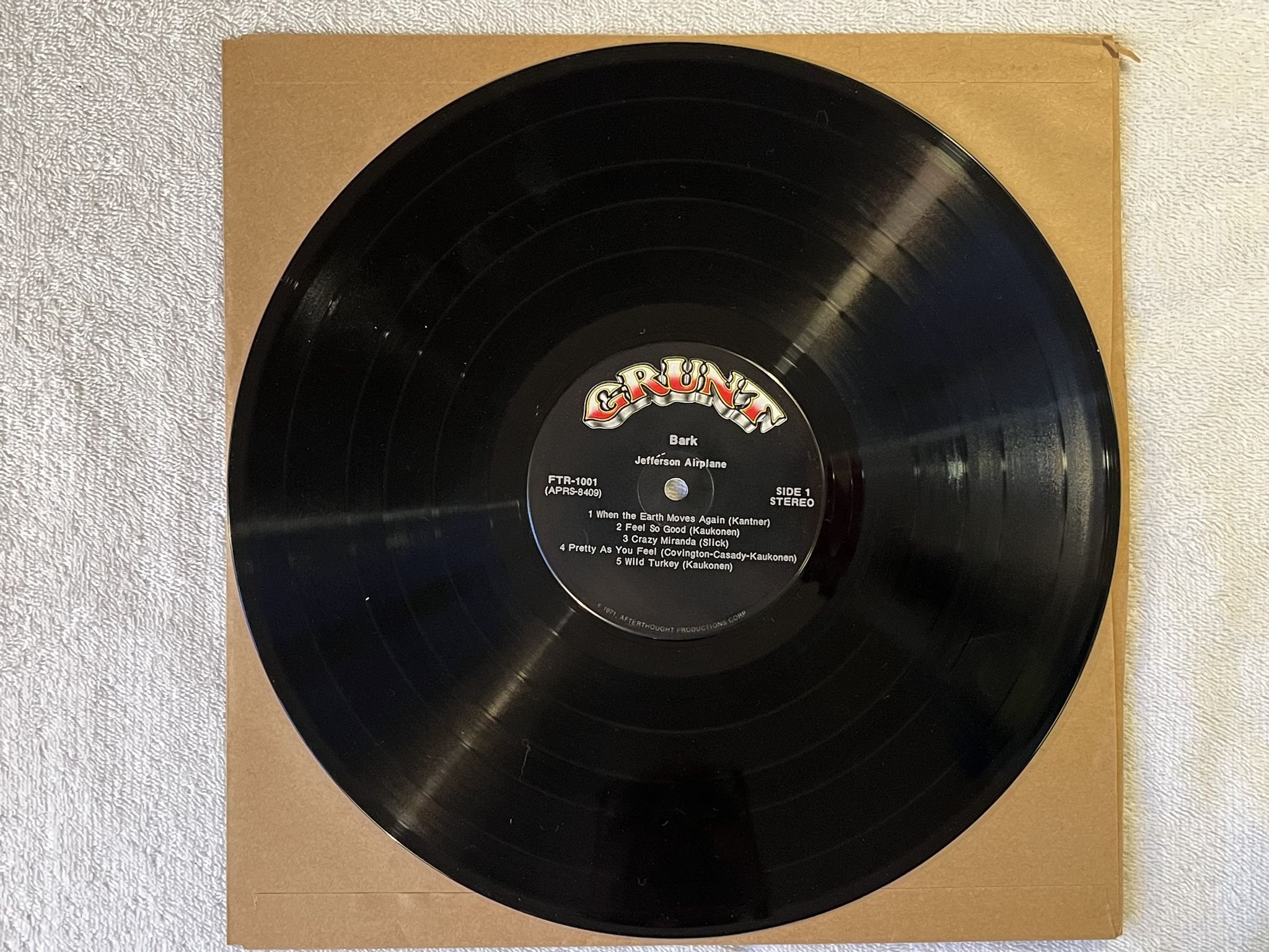 Omslagsbild för skivan JEFFERSON AIRPLANE bark LP -71 US GRUNT FTR-1001