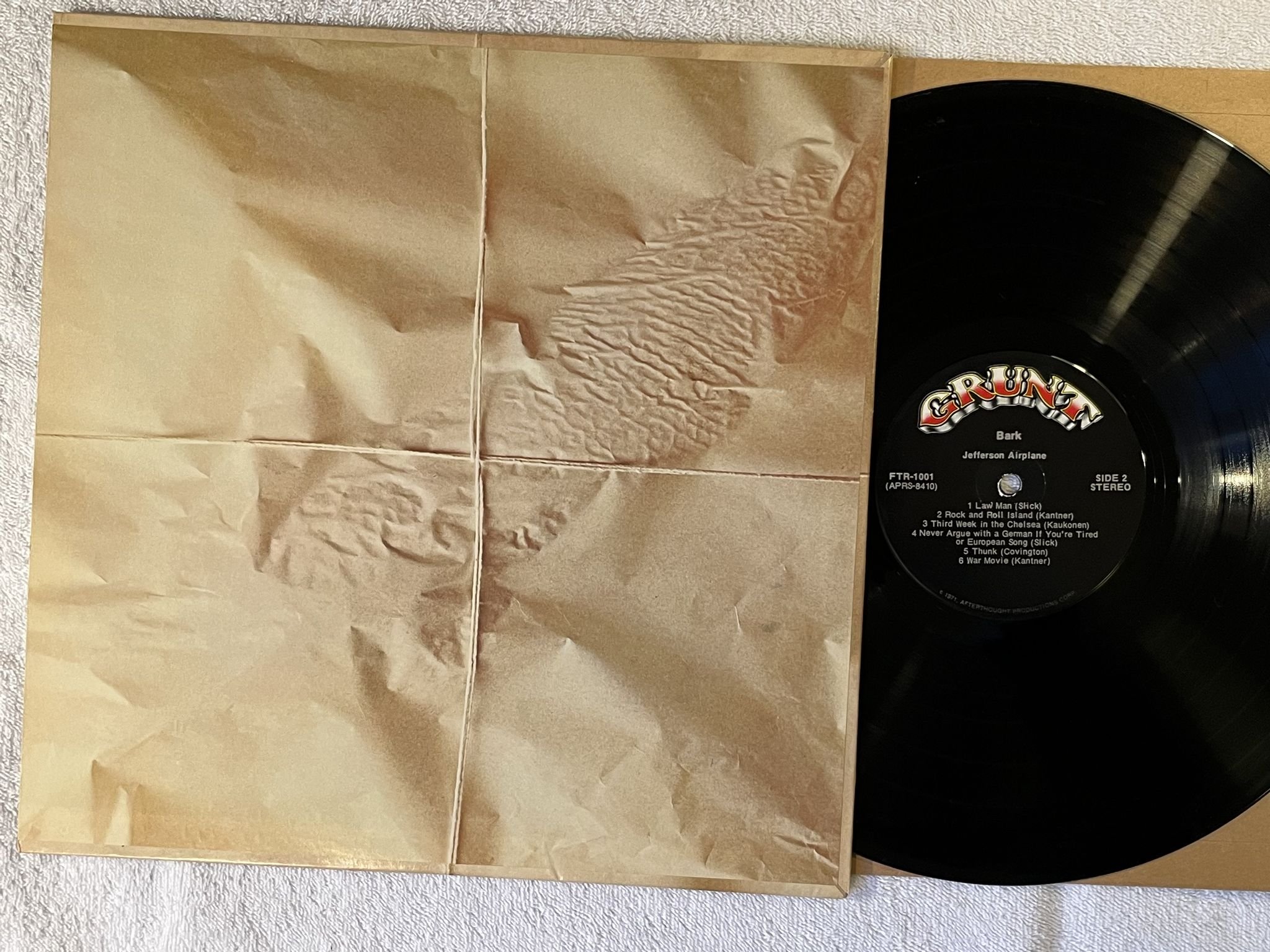 Omslagsbild för skivan JEFFERSON AIRPLANE bark LP -71 US GRUNT FTR-1001