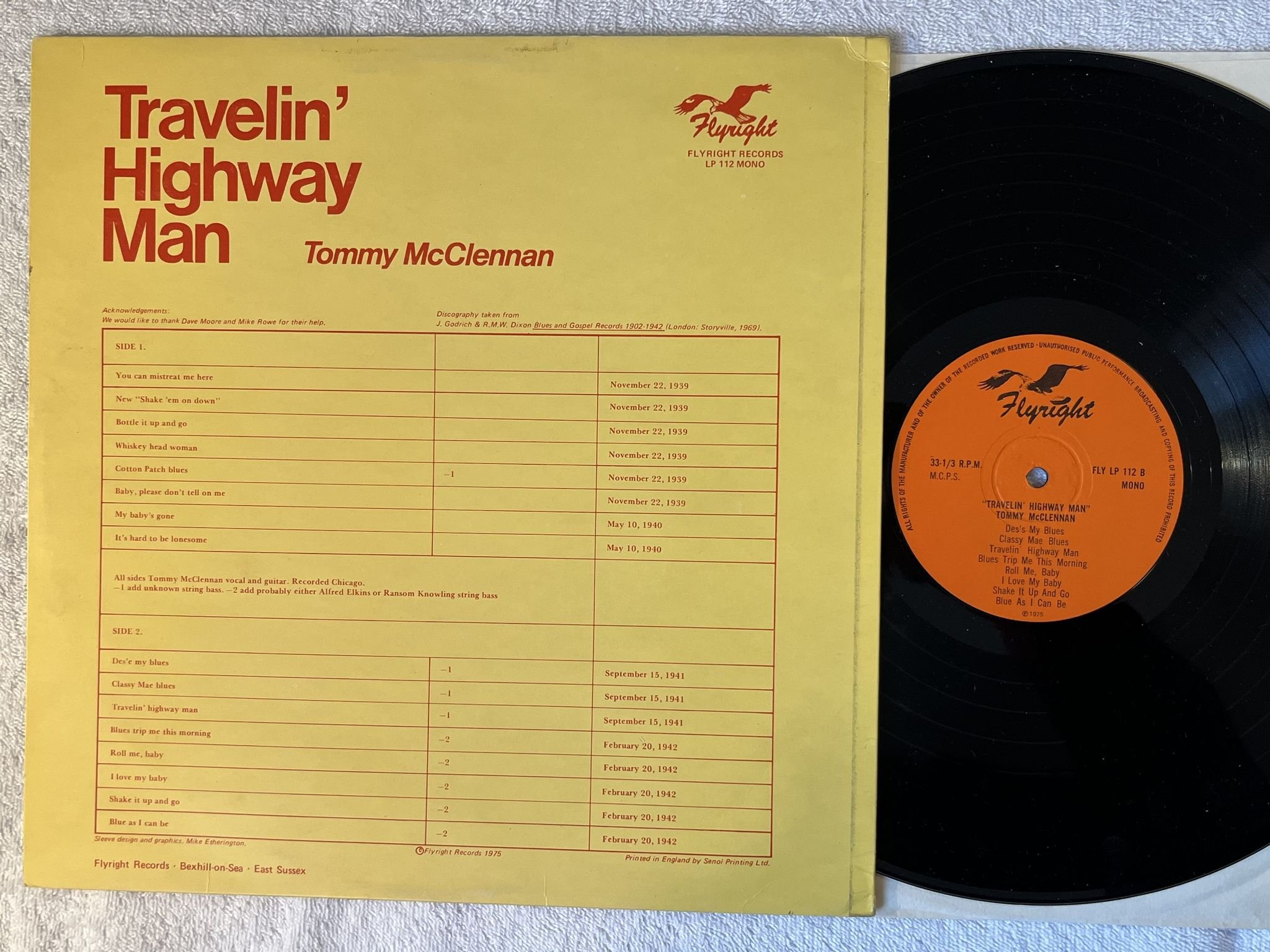 Omslagsbild för skivan TOMMY McCLENNAN travelin highway man LP -75 UK FLYRIGHT FLY LP 112