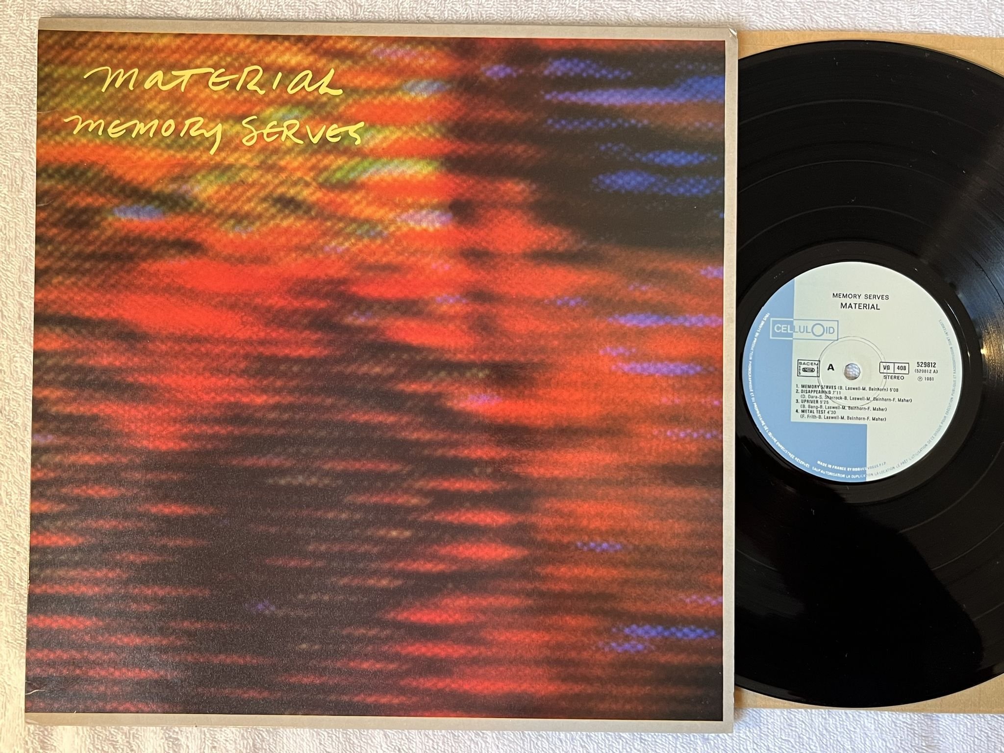 Omslagsbild för skivan MATERIAL Memory Serves LP -81 Fra CELLULOID CELL 5507