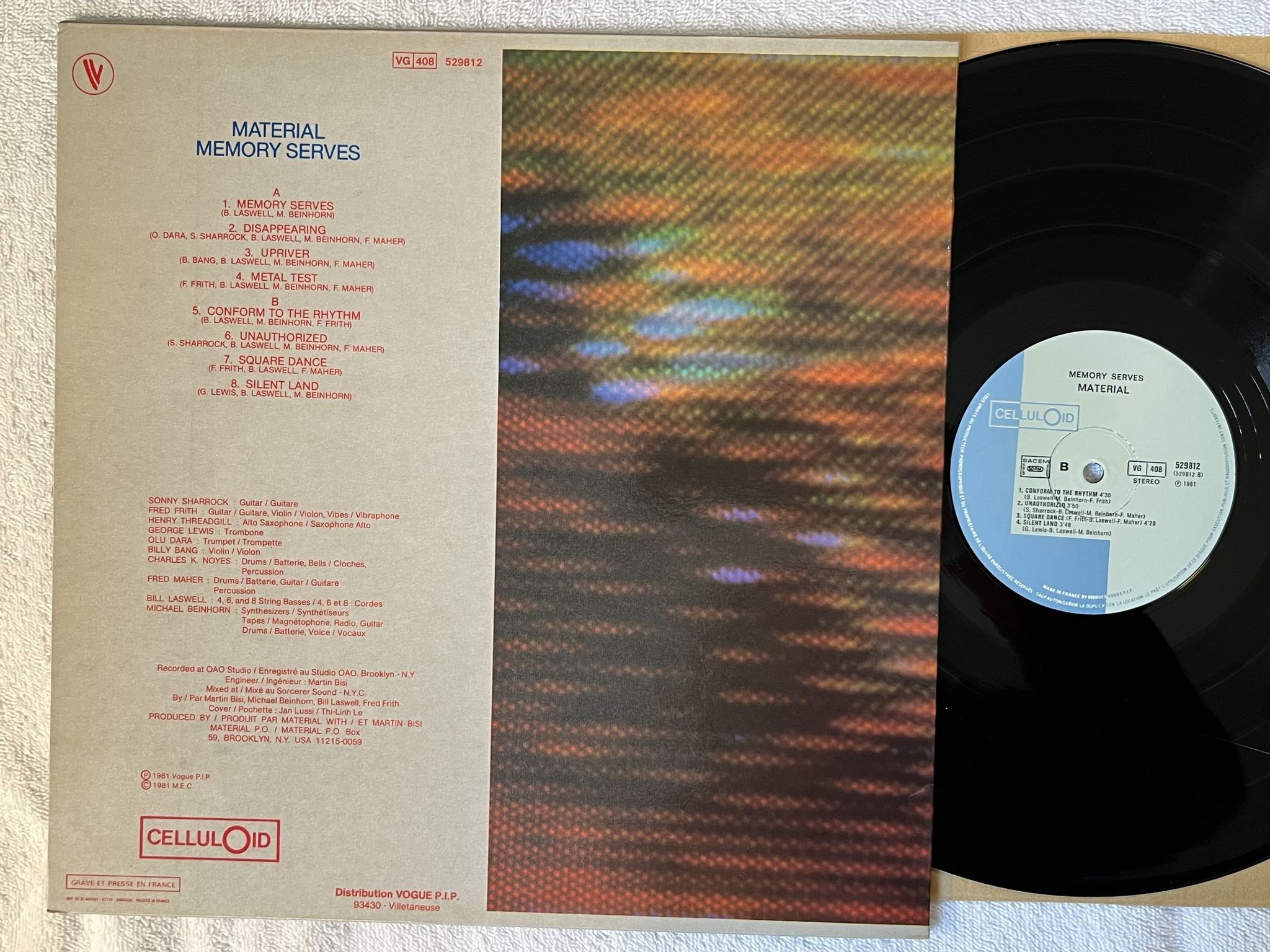 Omslagsbild för skivan MATERIAL Memory Serves LP -81 Fra CELLULOID CELL 5507