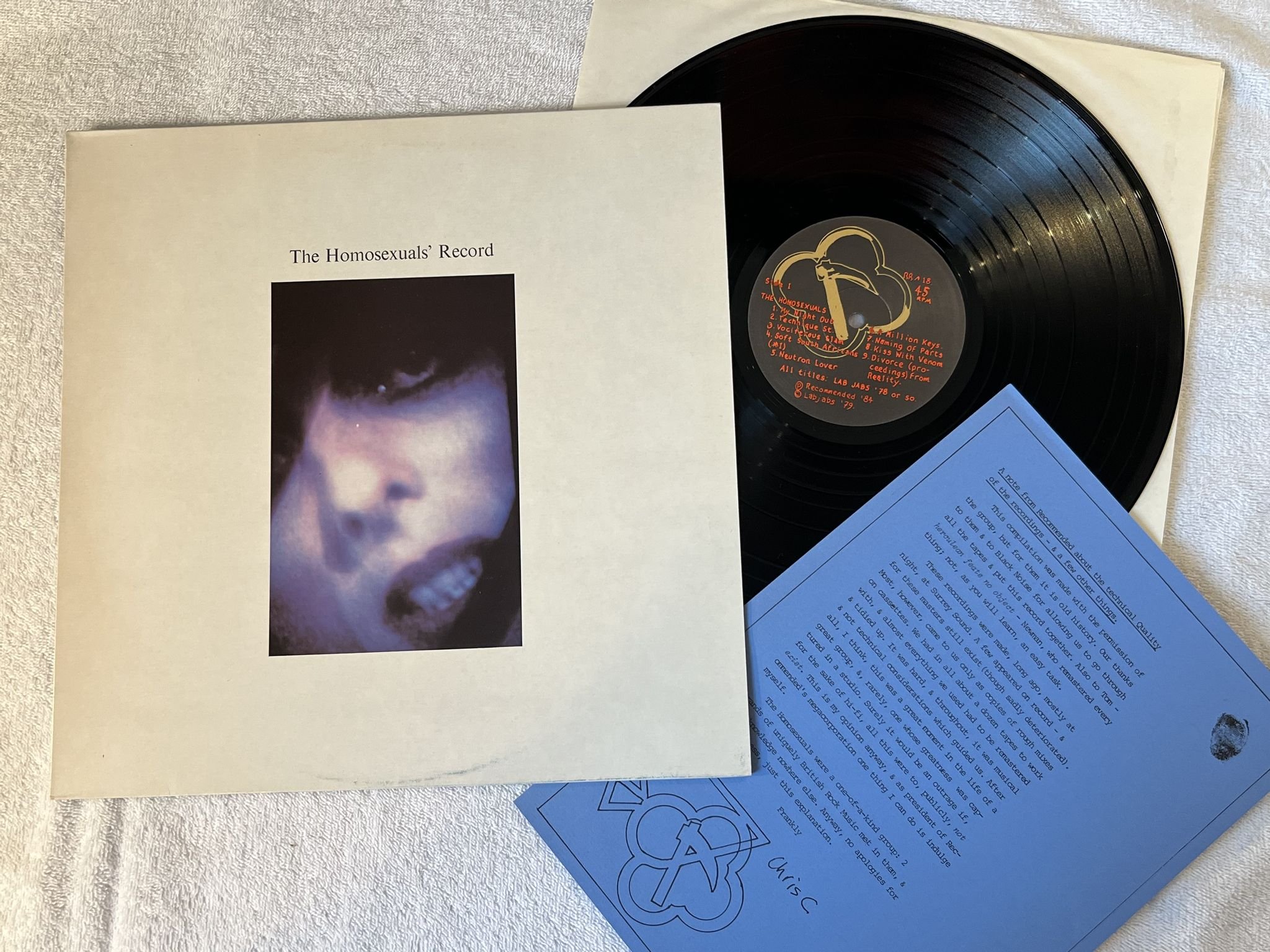 Omslagsbild för skivan THE HOMOSEXUALS The Homosexuals' Record LP -84 UK 45RPM RR18 *** VERY RARE ***