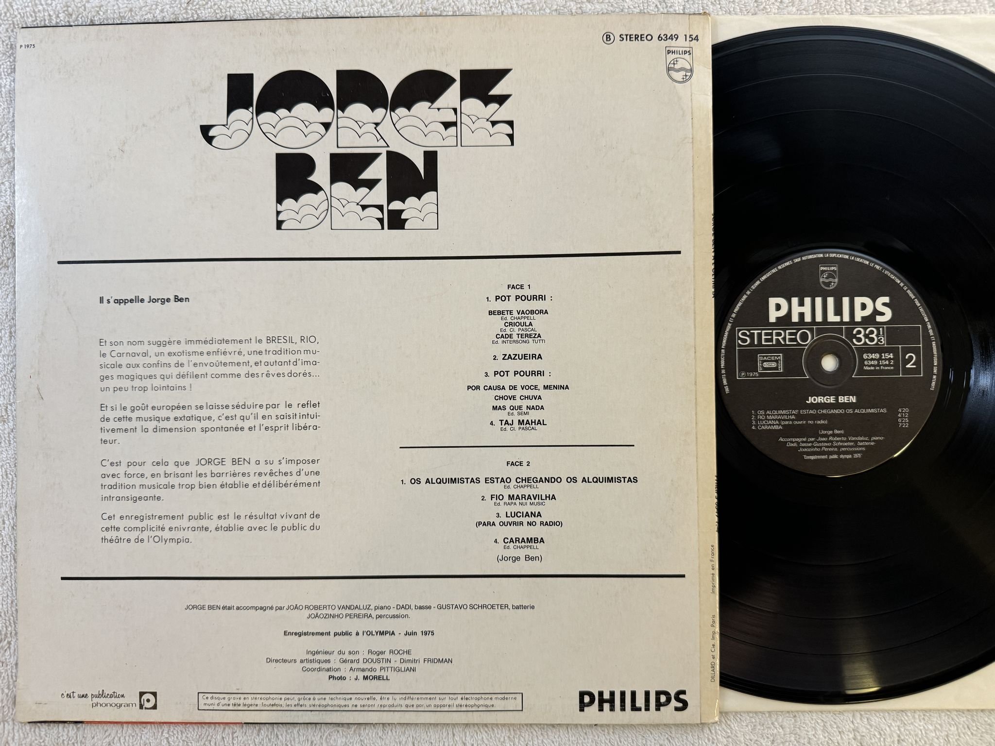Omslagsbild för skivan JORGE BEN a l'Olympia LP -75 Fra PHILIPS 6349154