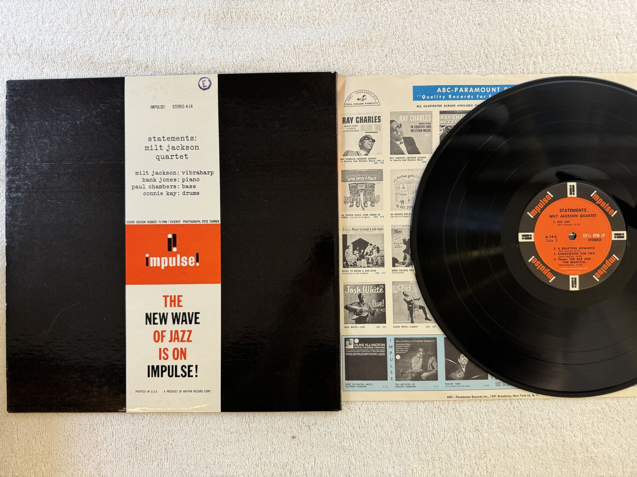 Omslagsbild för skivan MILT JACKSON QUARTET statements LP -62 US IMPULSE! A-14 *** AMPAR ***