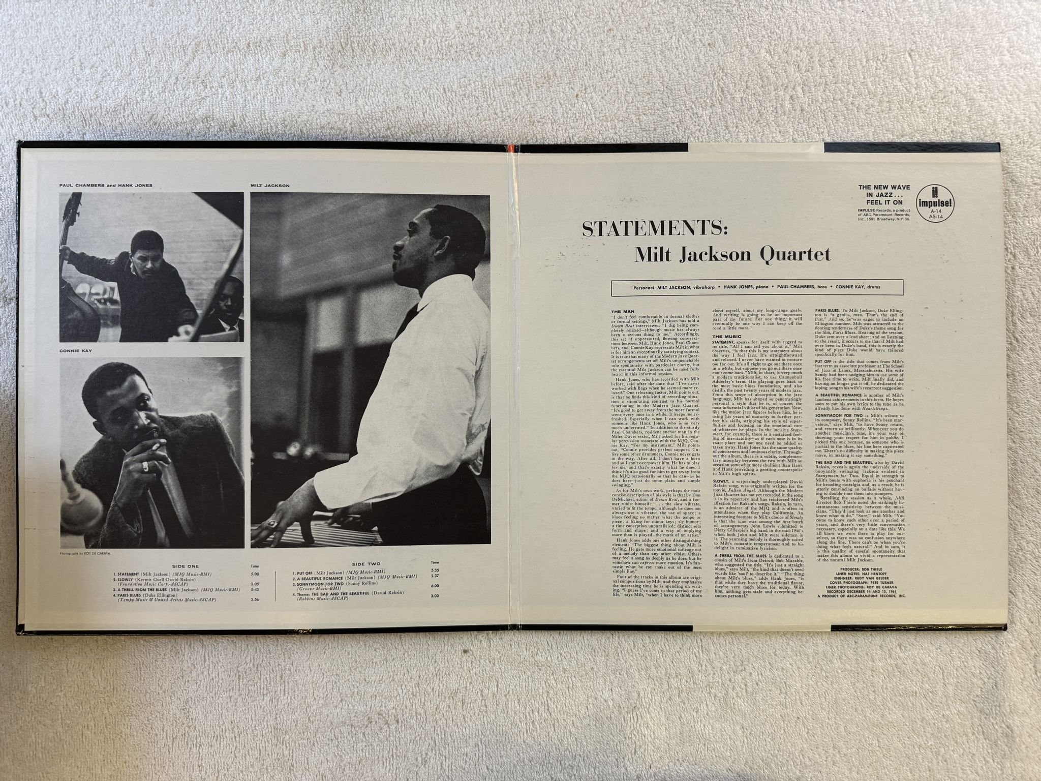 Omslagsbild för skivan MILT JACKSON QUARTET statements LP -62 US IMPULSE! A-14 *** AMPAR ***