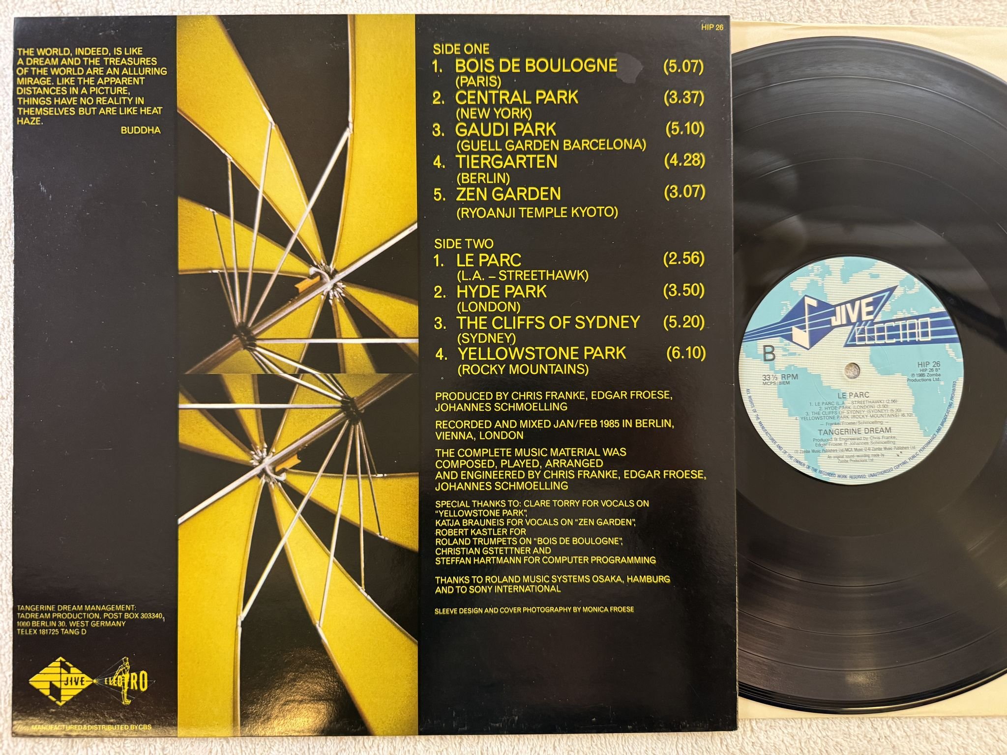 Omslagsbild för skivan TANGERINE DREAM le parc LP -85 UK JIVE HIP-26