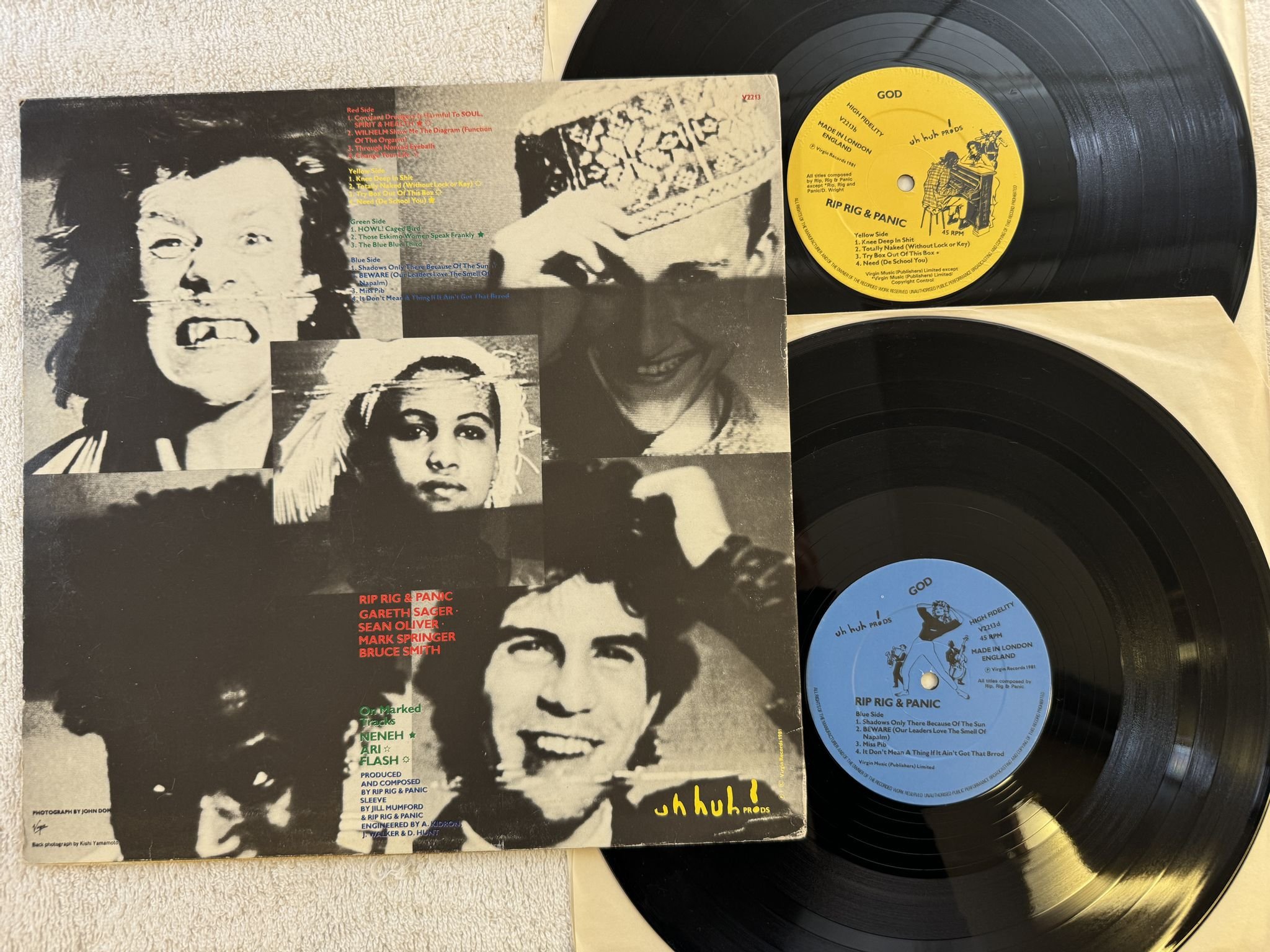 Omslagsbild för skivan RIP RIG + PANIC God 2xLP -81 UK UH HUH PRODS V2213