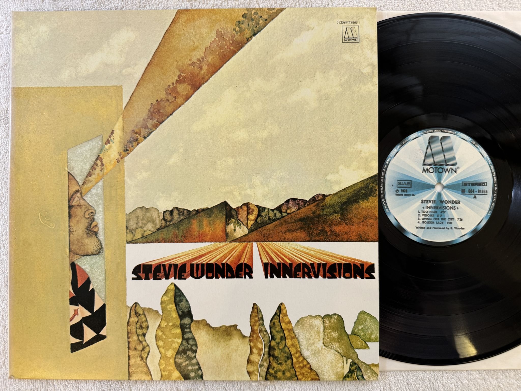 Omslagsbild för skivan STEVIE WONDER innervisions LP -77 Ita MOTOWN 3C 064-94665