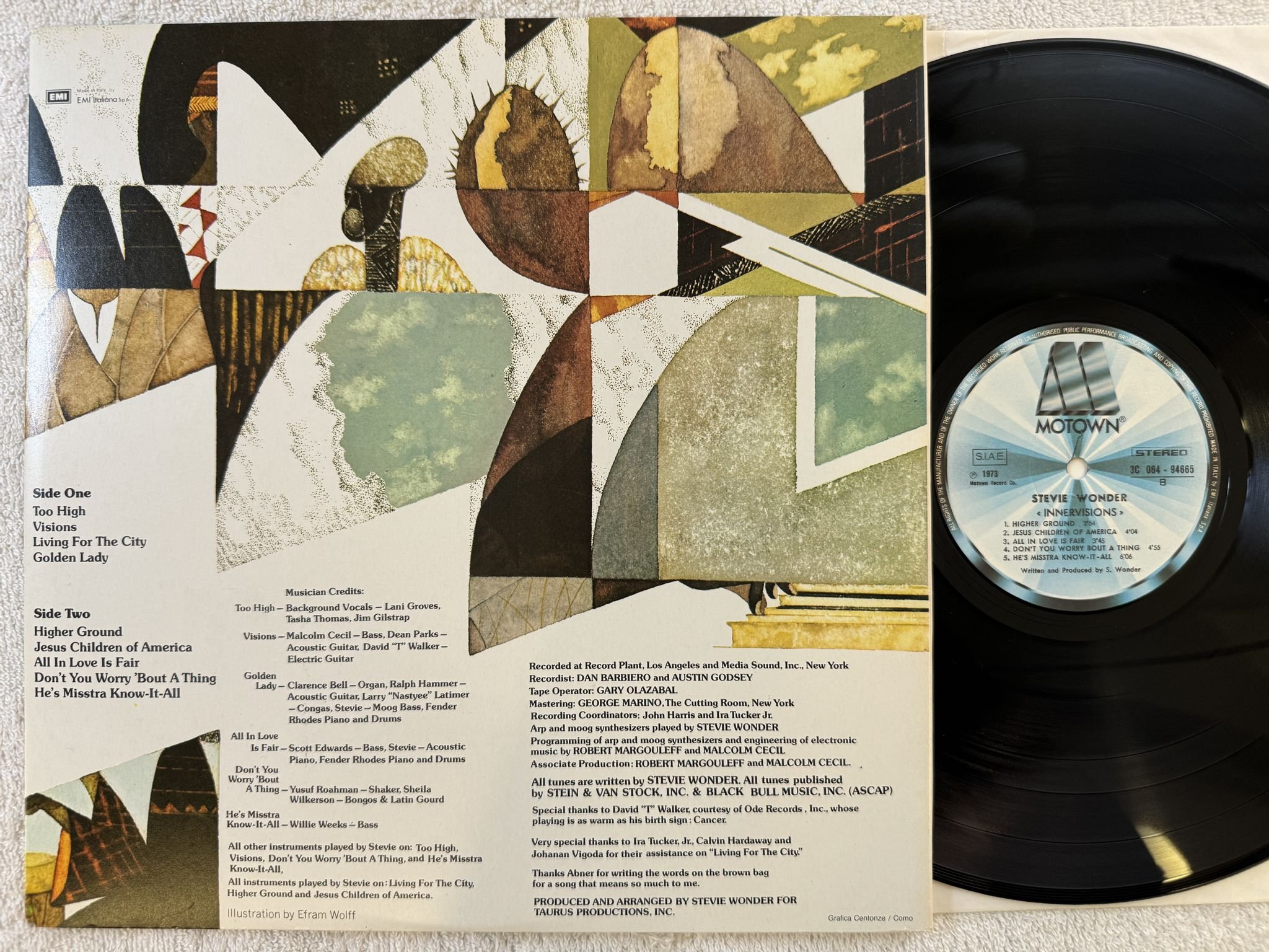 Omslagsbild för skivan STEVIE WONDER innervisions LP -77 Ita MOTOWN 3C 064-94665
