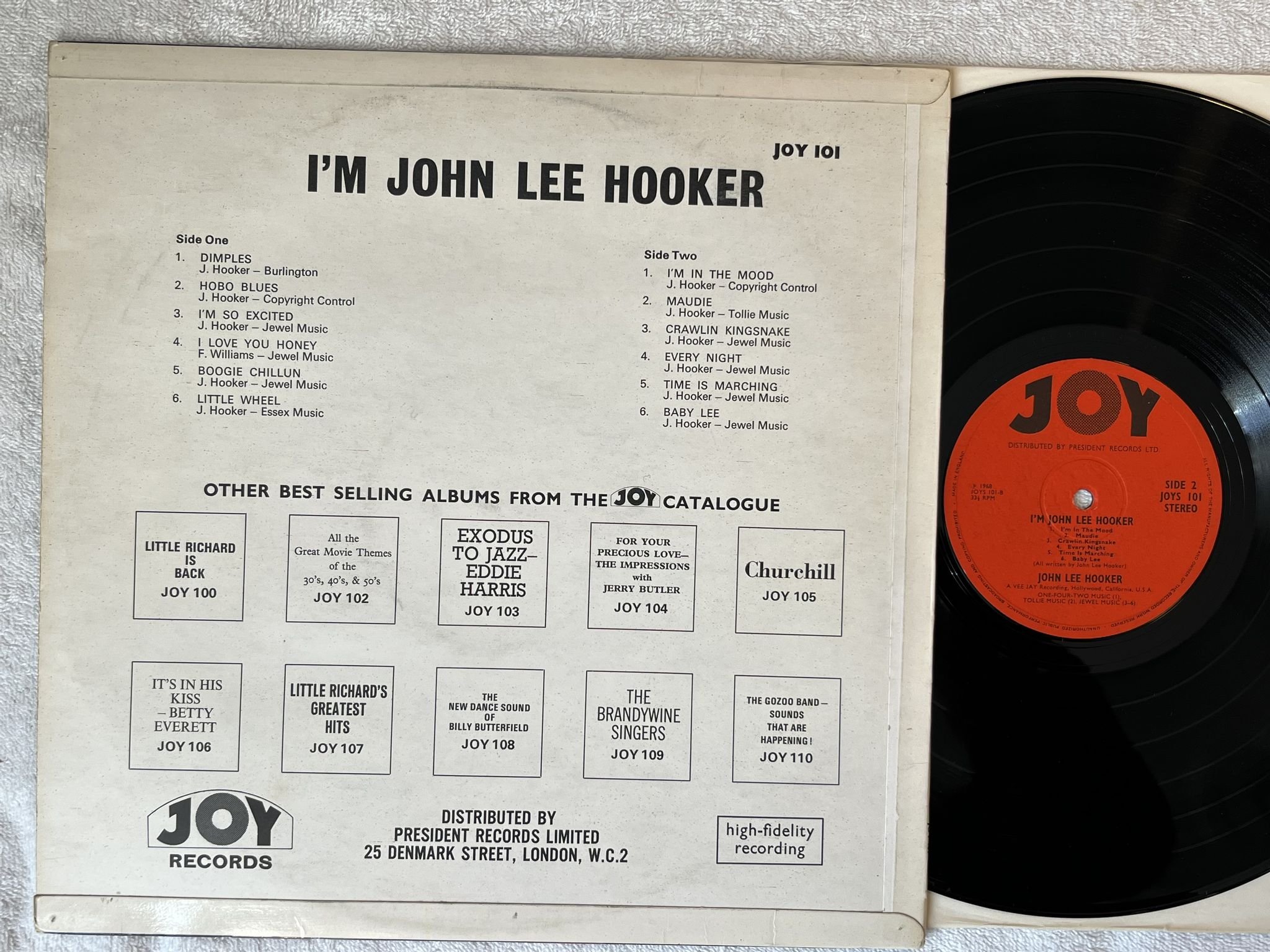 Omslagsbild för skivan JOHN LEE HOOKER I'm LP -68 UK JOY JOYS 101
