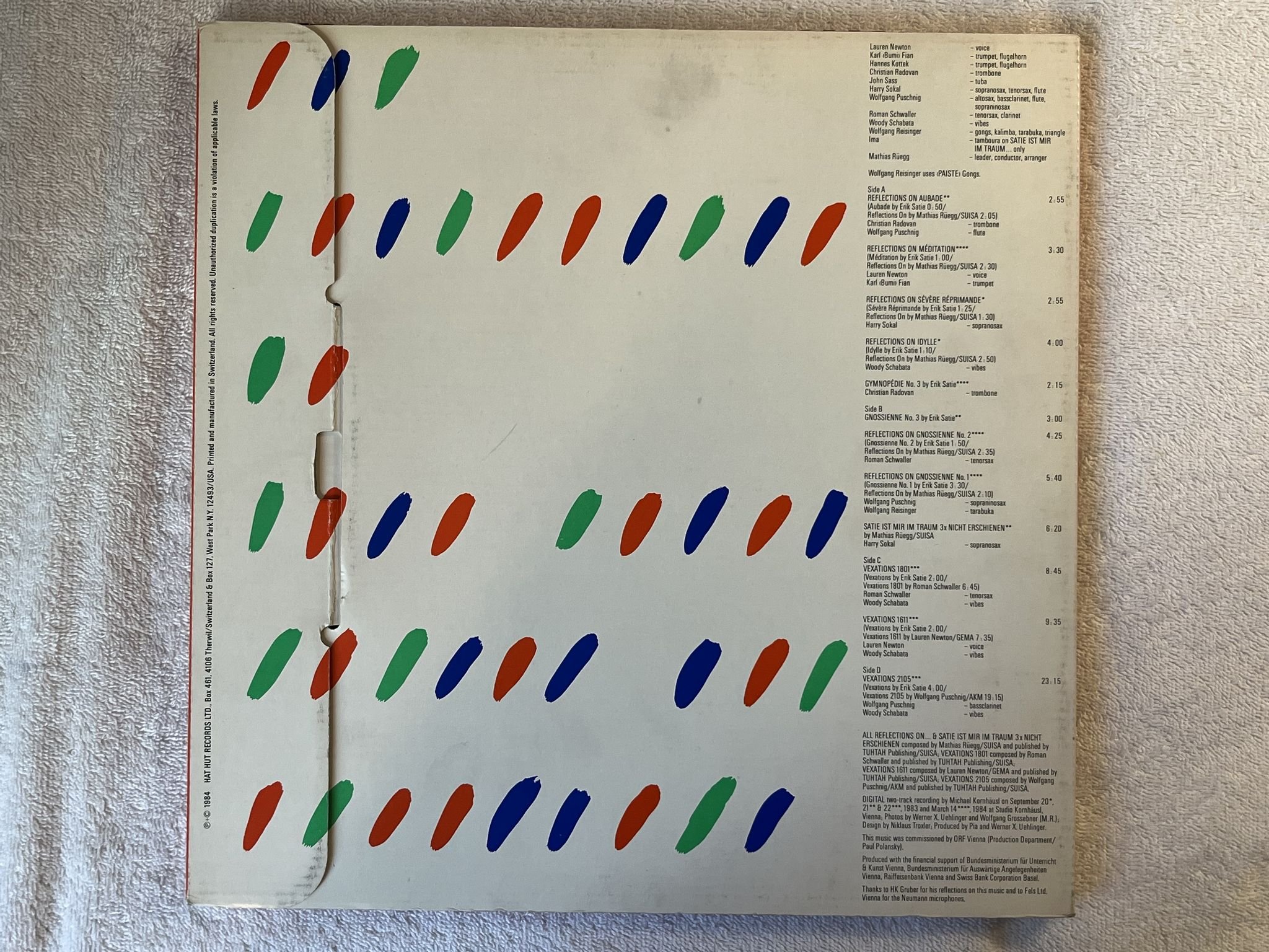 Omslagsbild för skivan VIENNA ART ORCHESTRA The Minimalism Of Erik Satie 2xLP box -84CH Hat Art 2005