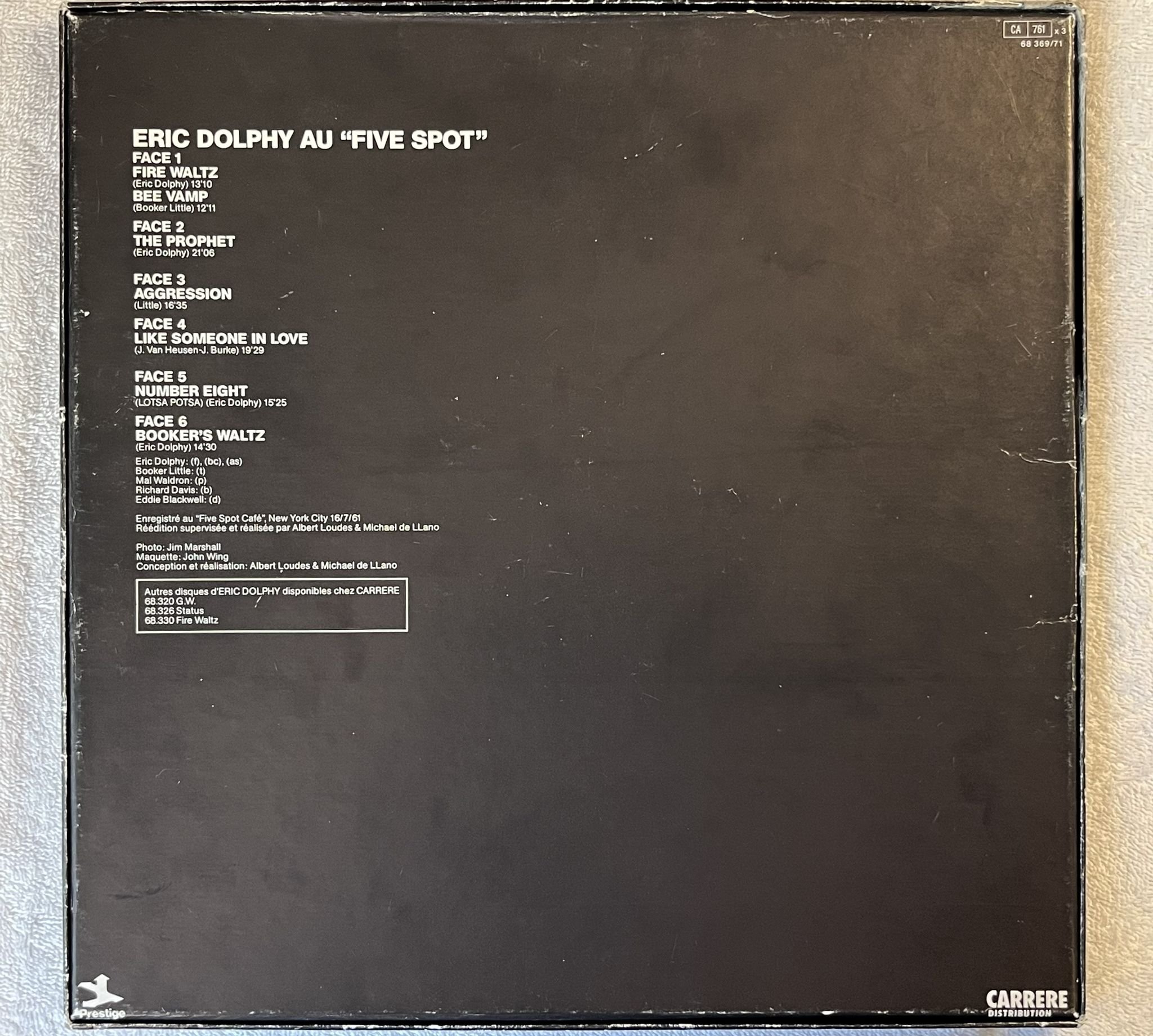 Omslagsbild för skivan ERIC DOLPHY Au "Five Spot" 3xLP box set CARRERE / PRESTIGE 68 369/71
