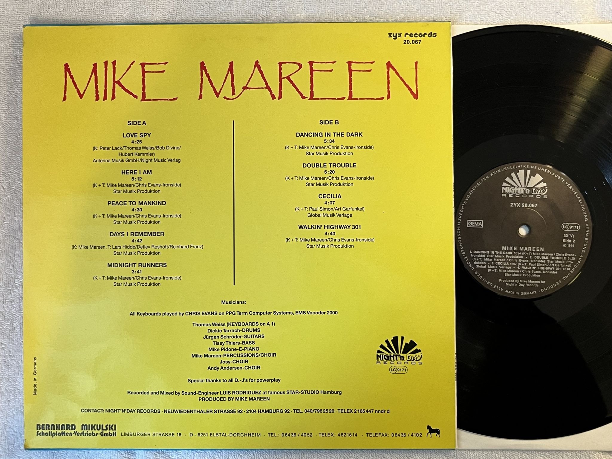 Omslagsbild för skivan MIKE MAREEN dance control LP -86 Ger NIGHT N DAY ZYX 20.067