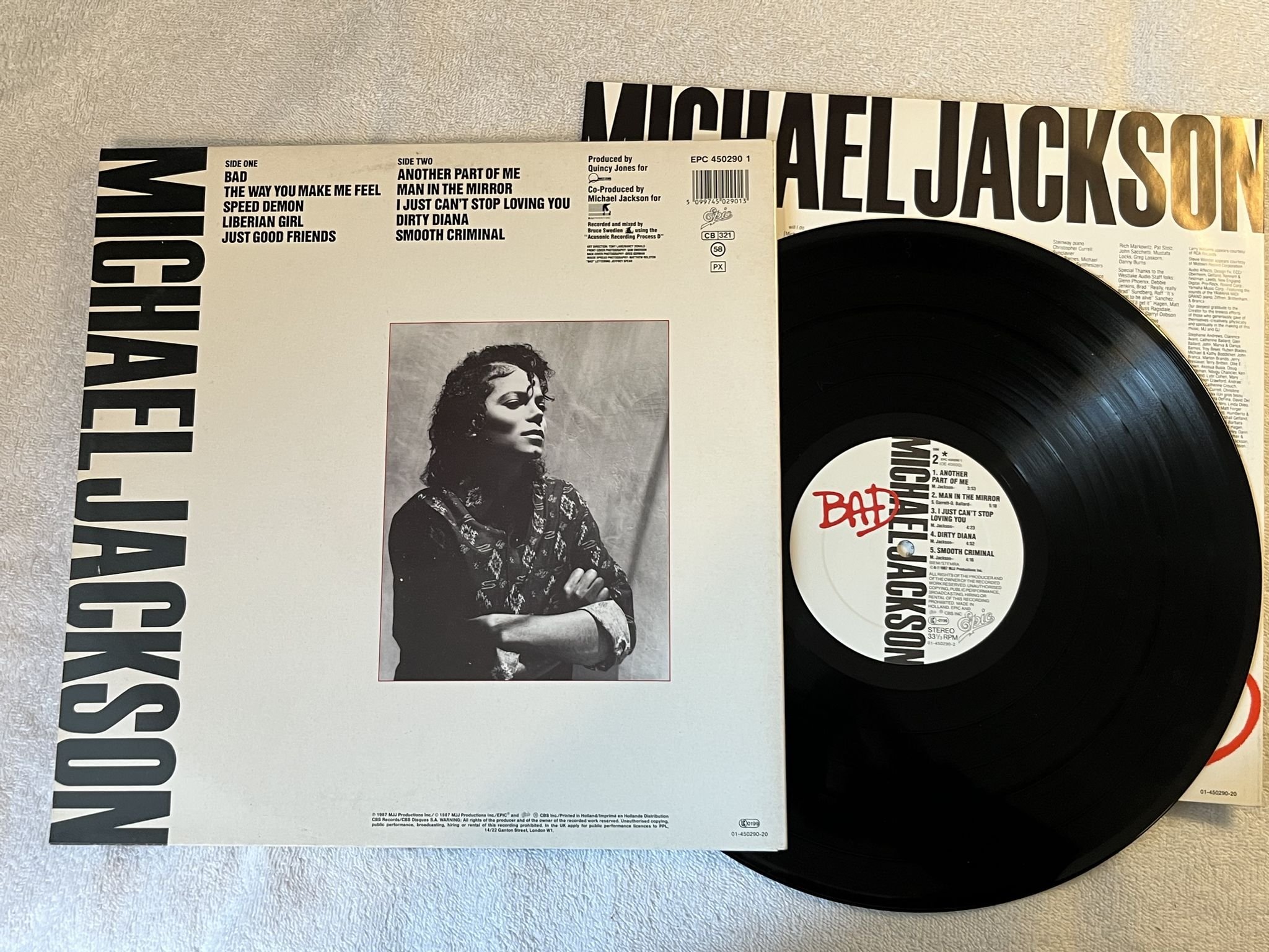 Omslagsbild för skivan MICHAEL JACKSON bad LP -87 EPIC EPC 4502901