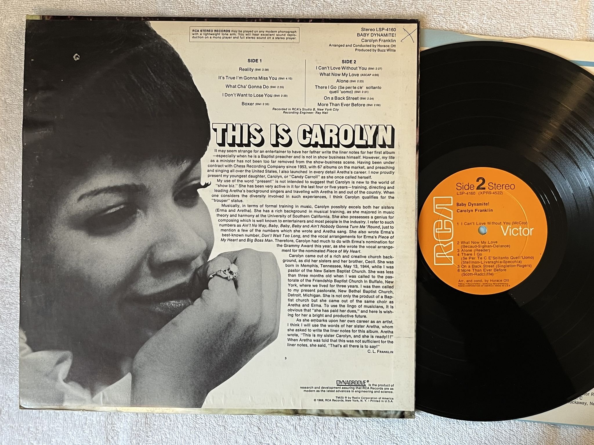 Omslagsbild för skivan CAROLYN FRANKLIN baby dynamite! LP -69 US RCA LSP-4160