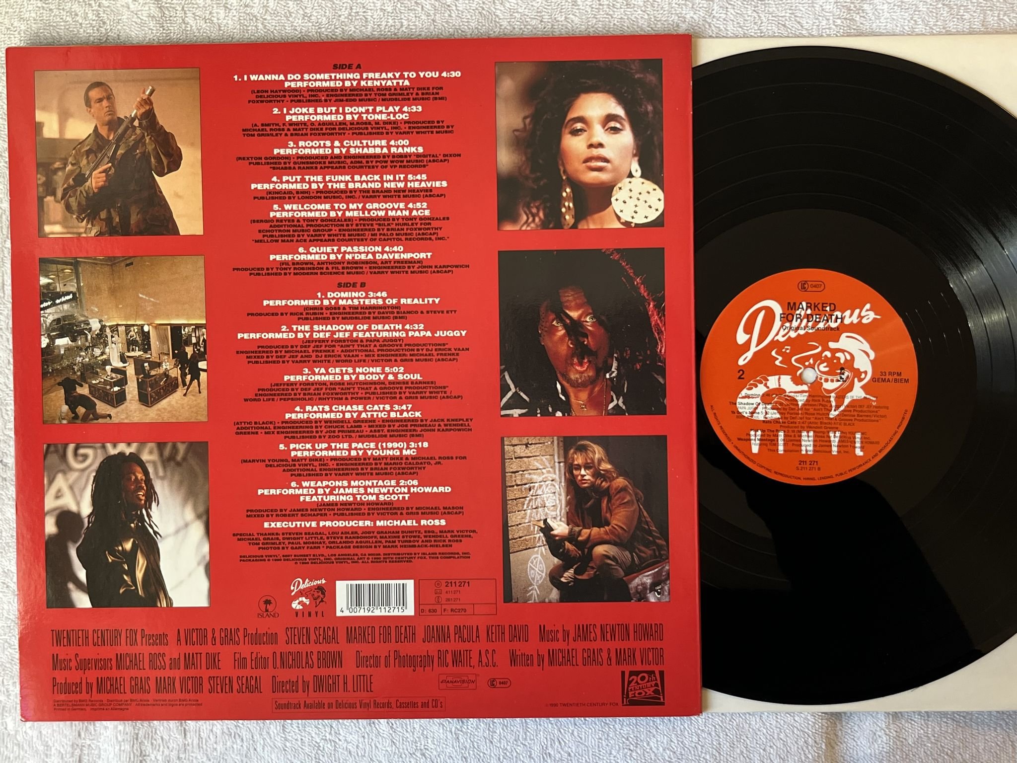 Omslagsbild för skivan V/A Marked For Death LP -90 Ger DELICIOUS 211 271 ** Soundtrack ***